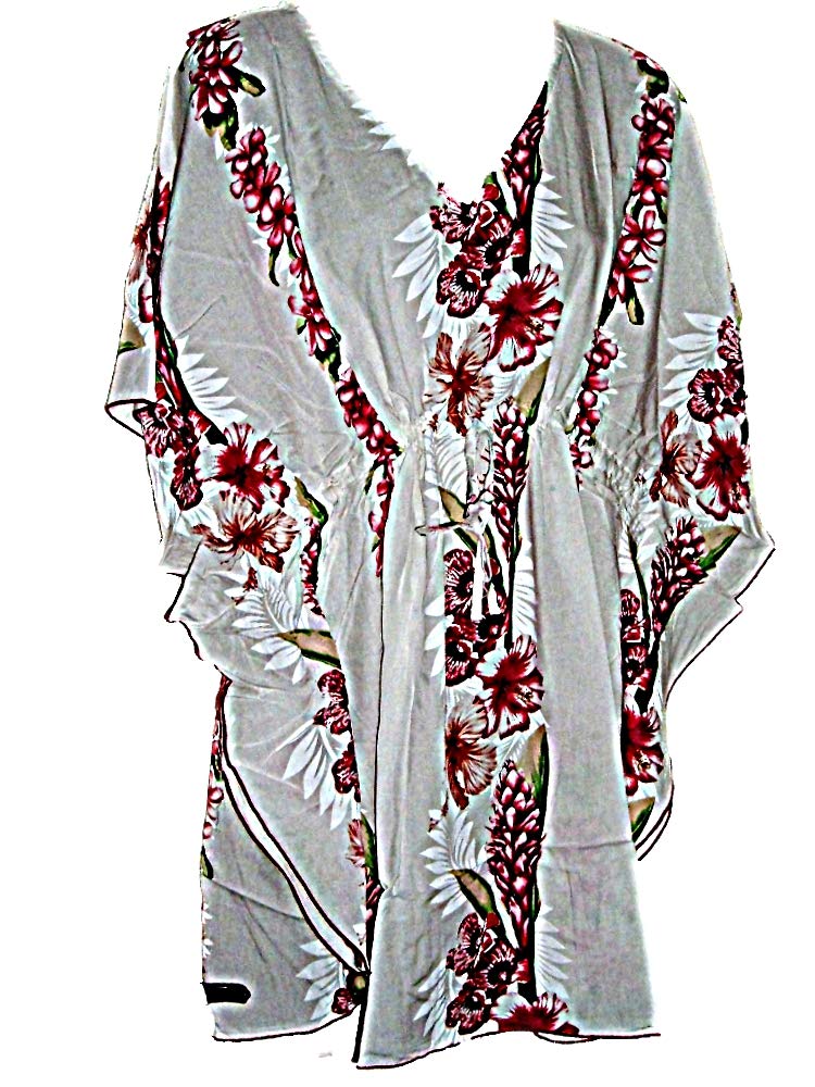 Hawaiian Pink Floral Kaftan Tunic Cover Up Beach Dress Swimwear (M-1X)