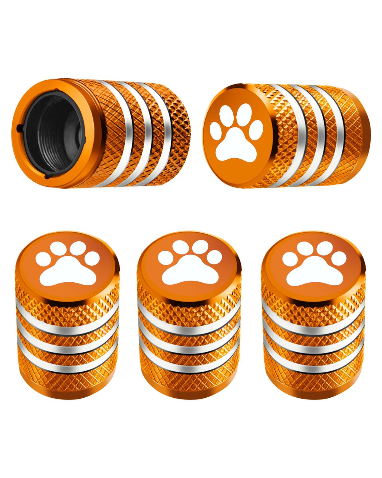 Tire Valve Stem Caps Cover - (5 Pack) Tire Air Caps Metal with Plastic Liner Corrosion Resistant Leak-Proof Dog Paw Print for Car Truck Motorcycle