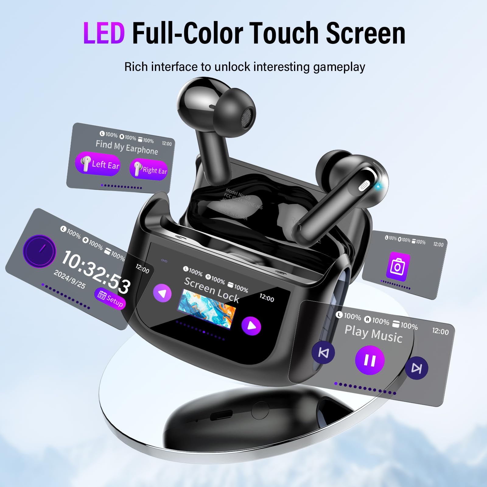 Touchscreen Bluetooth Kopfhörer, In Ear Kopfhörer Kabellos Bluetooth 5.4 mit ANC+ENC Noise Cancelling Mic, 48Std Spielzeit Tiefer Bass Earbud mit 5 EQ-Modi, IP7 Wasserdicht Ohrhörer Elfenbeinschwarz