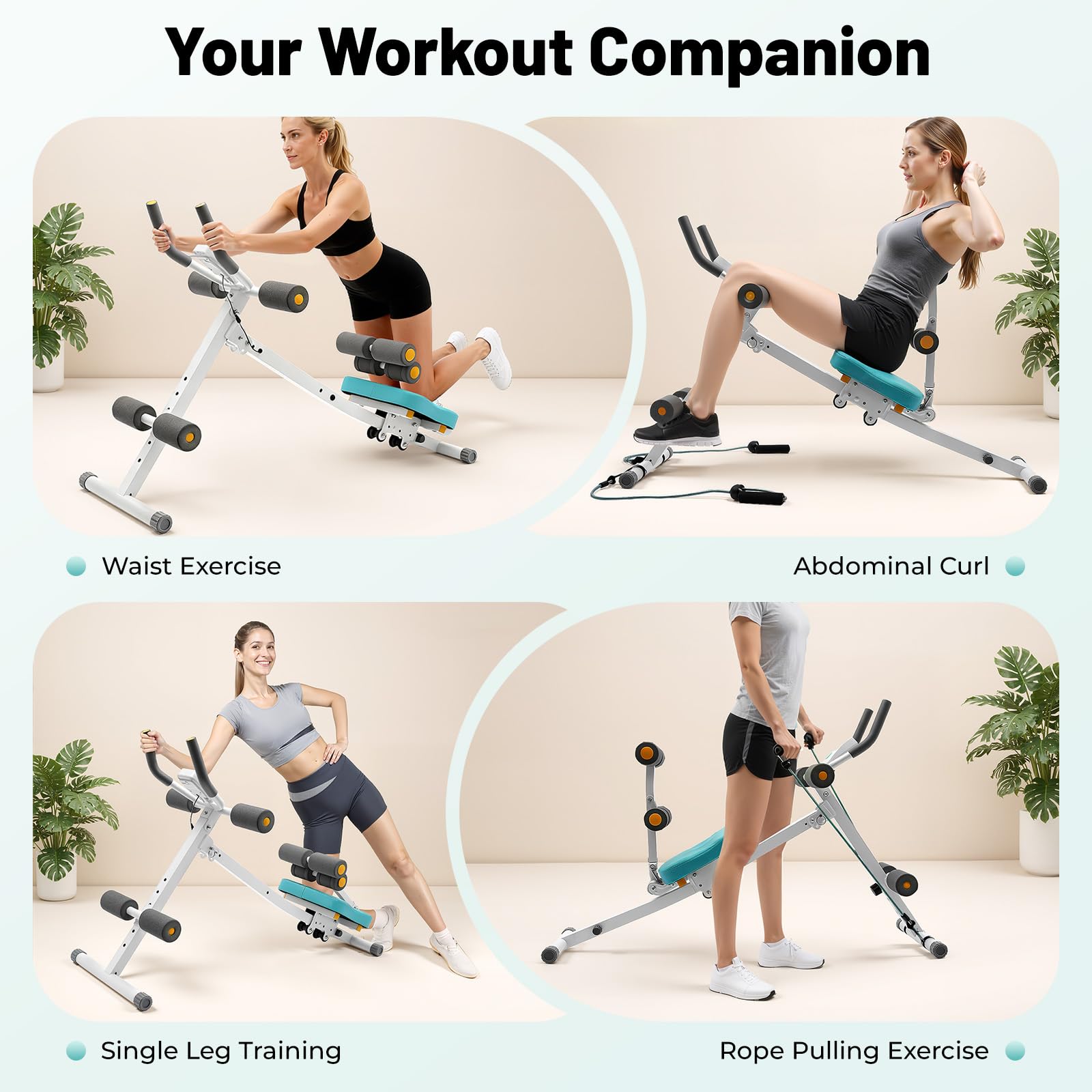 4 in 1 attrezzo multifunzione per l'allenamento addominale per casa, altezza e lunghezza regolabile, display LCD, capacità di carico 120 kg per famiglie, aziende, palestre