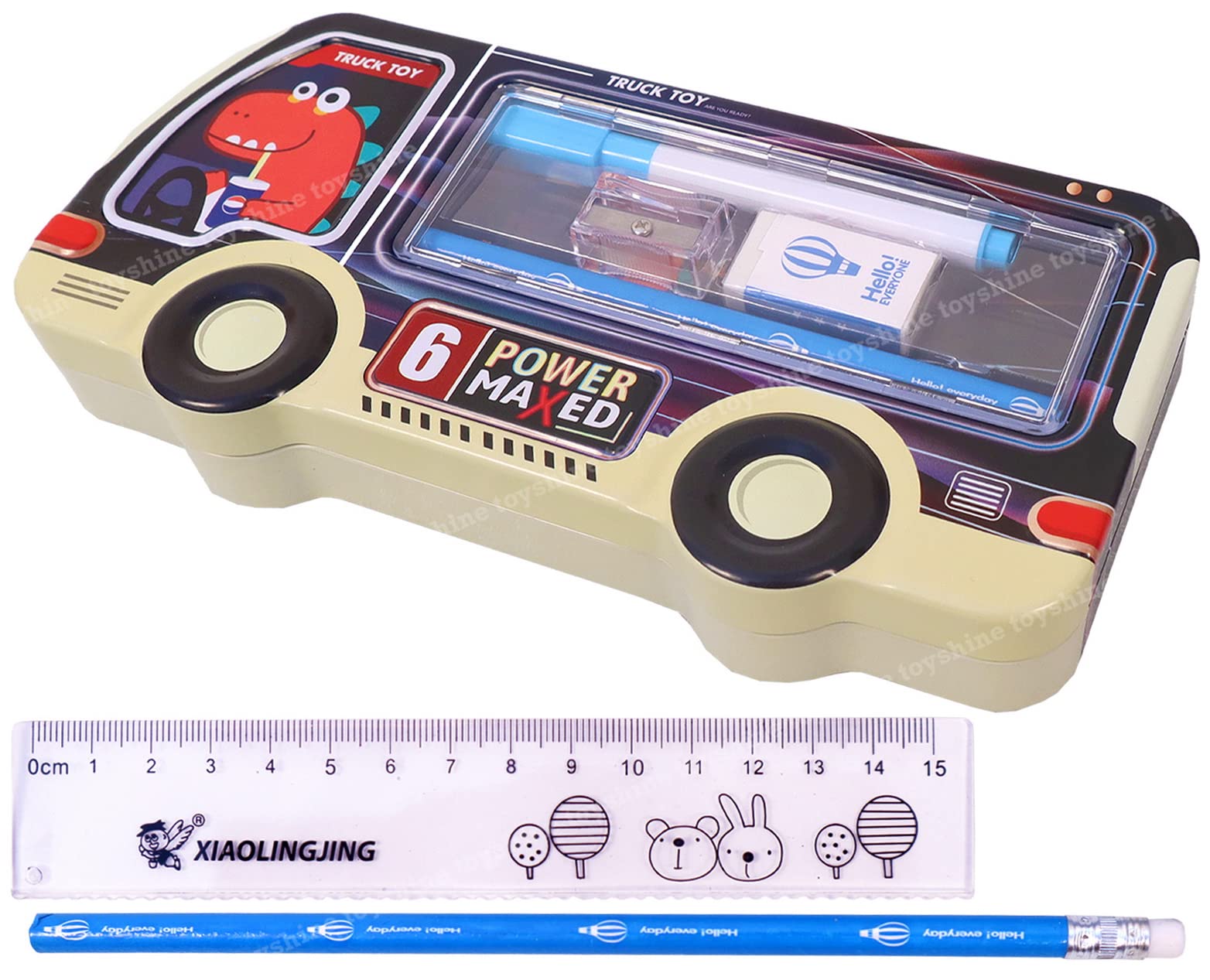 Toyshine Metal Wide Pencil Box with Cartoon Design, White Board Marker, Sharpener, Scale, Eraser and Pencil, for Kids - Dinosaur (B09X1KYBZY) Amazon Price History, Amazon Price Tracker