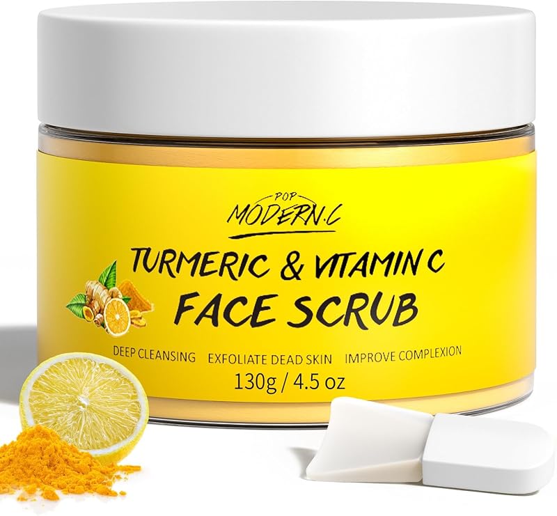 Vitamin C and Turmeric Face Scrub Cream Organics Microdermabrasion Facial Scrub Exfoliating Clears Blackheads Improve Dark Spot Acne with Strawberry Extract Exfoliator 130g/4.5oz