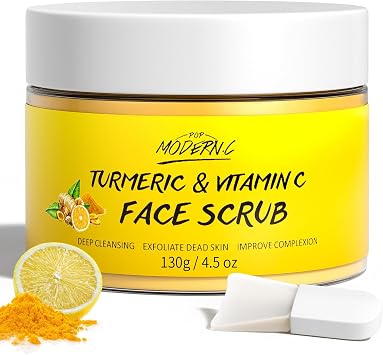Face Scrub Turmeric and Vitamin C, Facial Peeling Cream Organics Microdermabrasion Facial Scrub, Brightening Exfoliating Clears Blackheads, Strawberry Extract Exfoliator Improve Dark Spot Acne