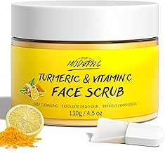 Facial Scrub with Turmeric and Vitamin C, Organics Cream Scrub, Brightening Erases Blackheads Improves Acne Dark Spots, Exfoliating with Strawberry Extract
