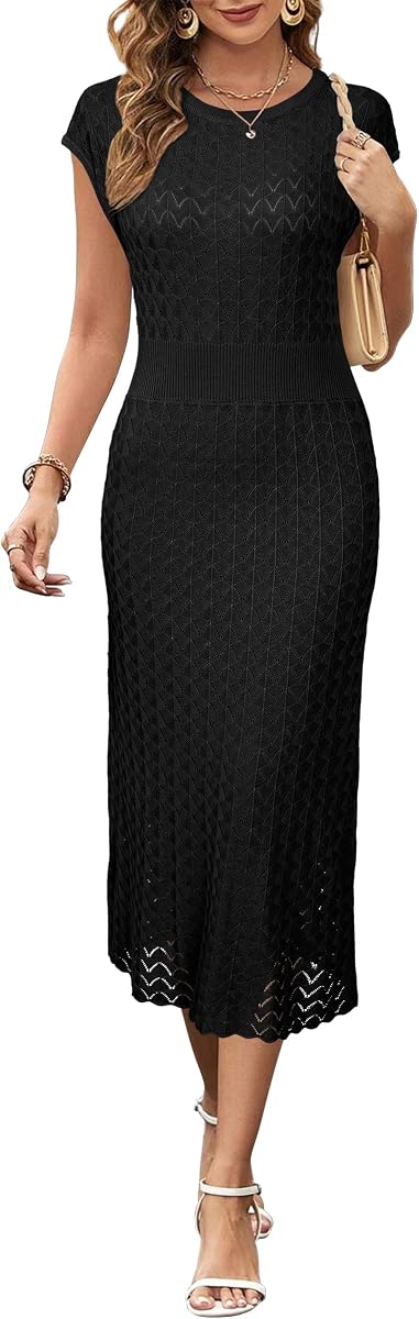 Vestido de suéter informal para mujer, hueco, delgado, de verano, otoño, iglesia, trabajo
