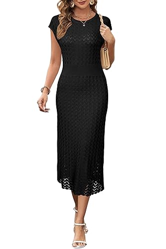 Women Summer Sweater Dresses 2026 Church Midi Cap Sleeve Hollow
