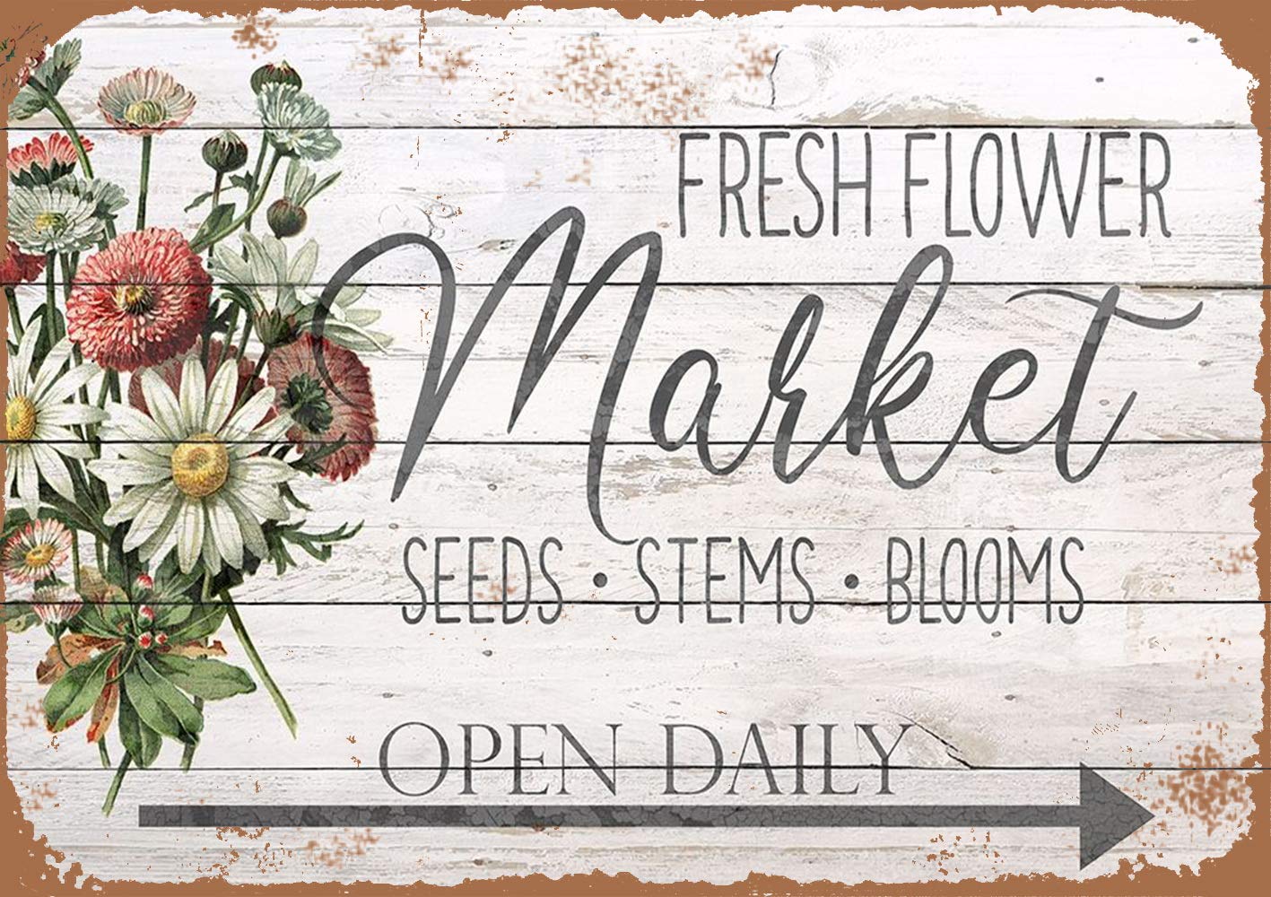 Losea Fresh Flowers Market Retro Vintage Tin Bar Sign Country Home Decor 16x12 Inches