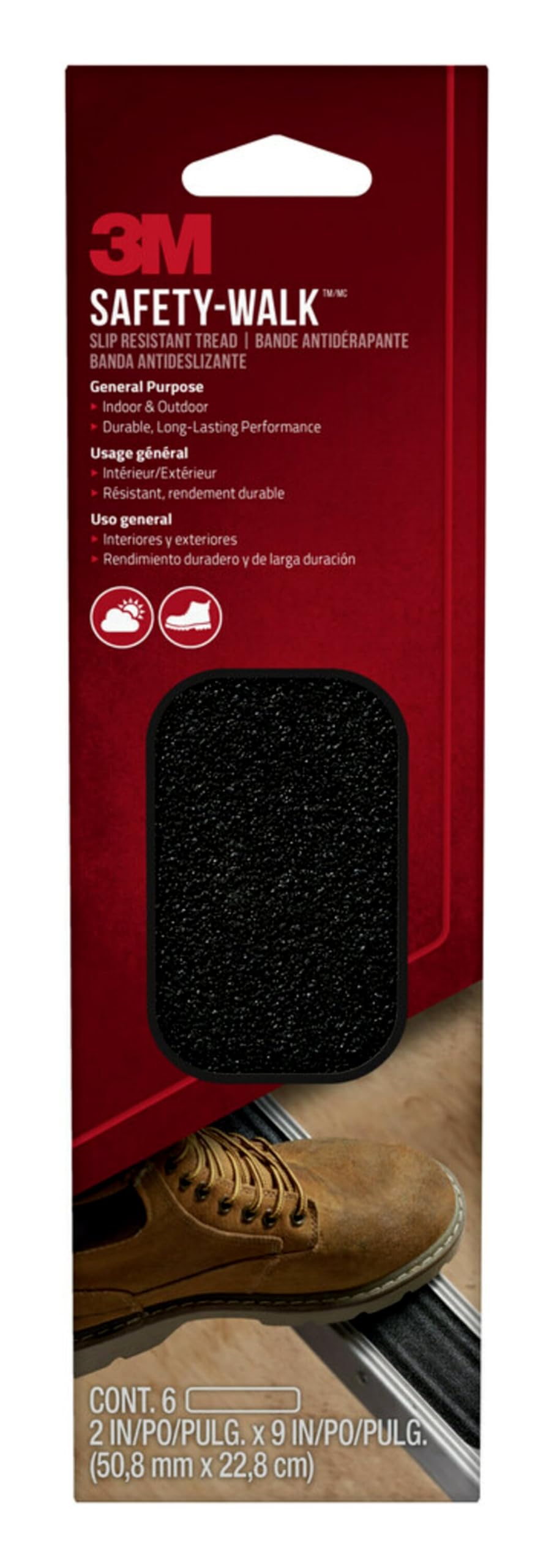 3M™ Safety-Walk™ Slip Resistant Tape 610B-T2X9-6PK, General Purpose, Indoor & Outdoor, Black, 50.8 x 228 mm, 6 Strips/Pack