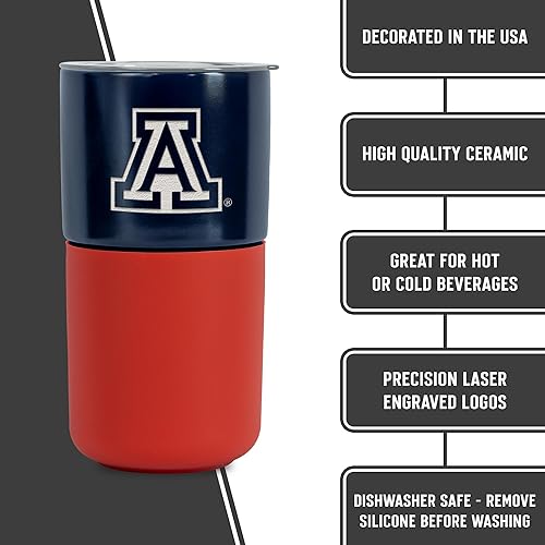 Miniatura 171 de Rico Industries NCAA Miami of Ohio Redhawks - Vaso de cerámica de 16 onzas con agarre de silicona, grabado láser profundo, diseño de color negro