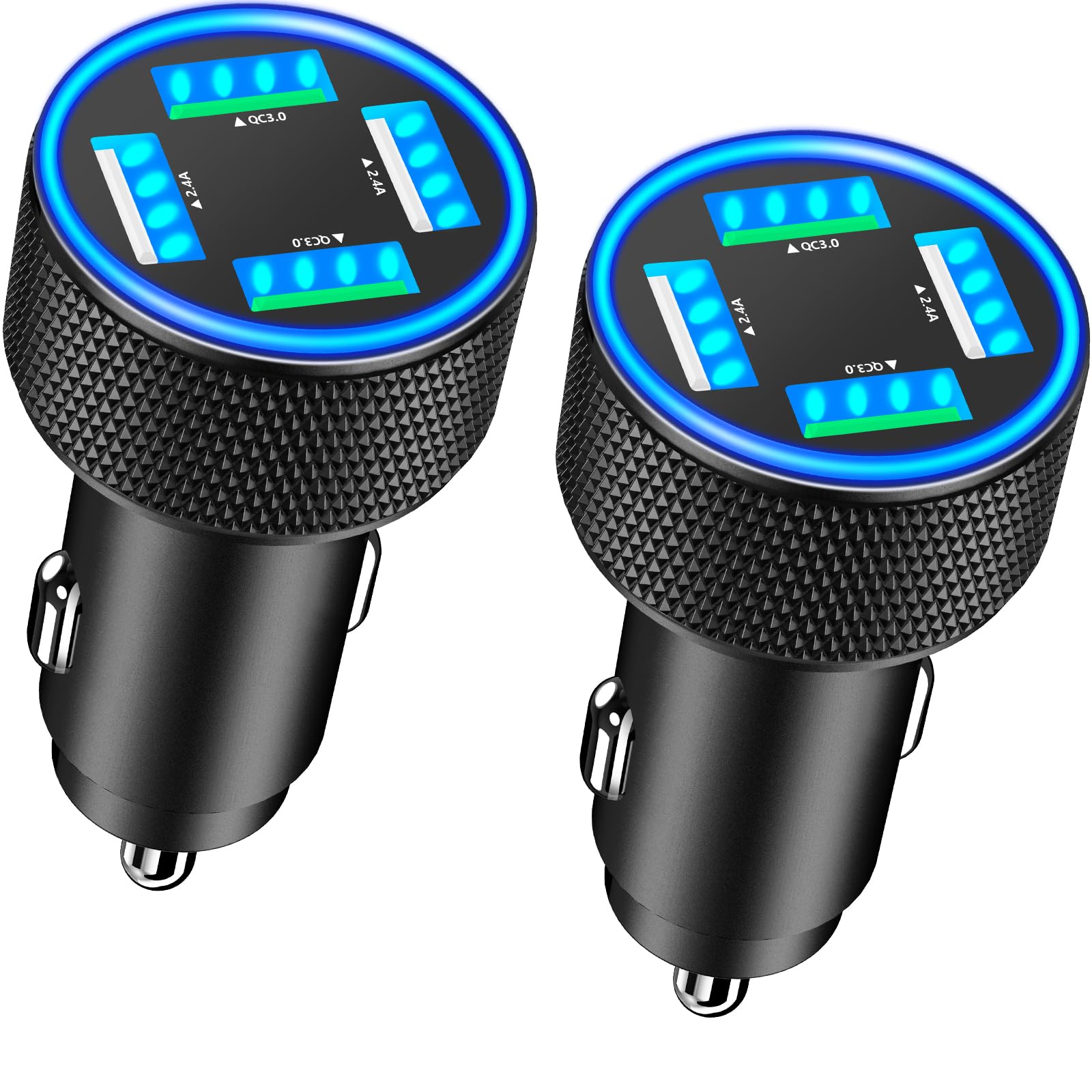 USB Fast Car Charger, Kindtoy 2Pack 60W Dual USB-A + QC3.0 Car Power Cigarette Lighter 4-Port USB Car Charging Adapter Car Carplay Charger for iPhone 16 15 14 13 Pro Max/Galaxy S24/S23/Pixel/iPad Pro