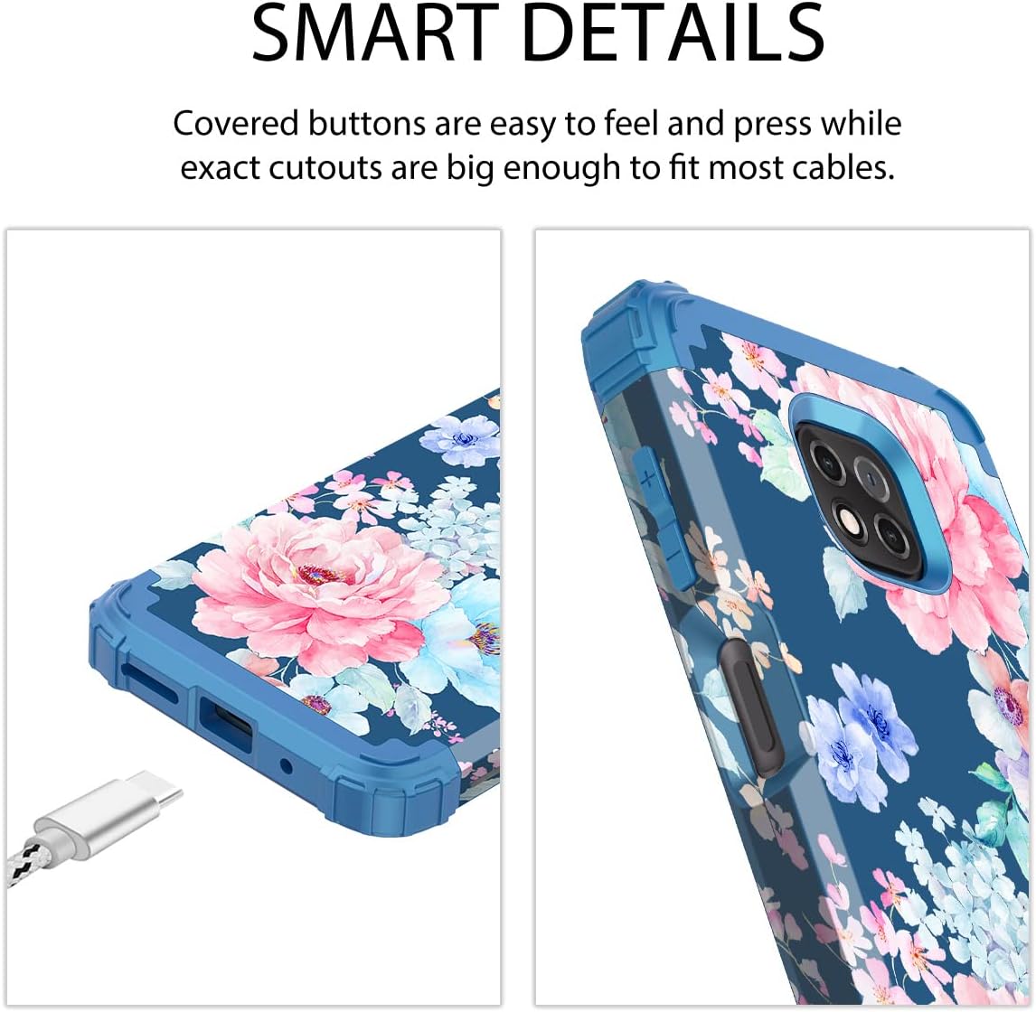Rancase Compatible with Moto G Power 2021 Case,Three Layer Heavy Duty Shockproof Protection Hard Plastic Bumper +Soft Silicone Rubber Protective Case for Motorola G Power 2021,Flower