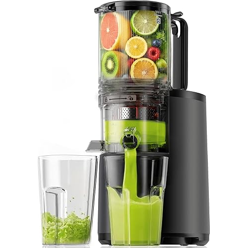 Cold Press Juicer Machines, EUHOMY 5.5" Wide Feed Chute, Slow Masticating Juicer for Whole Vegetables and Fruits, 99.6% High Juice Yield, Easy to clean, Juicer Machines with BPA Free, Black