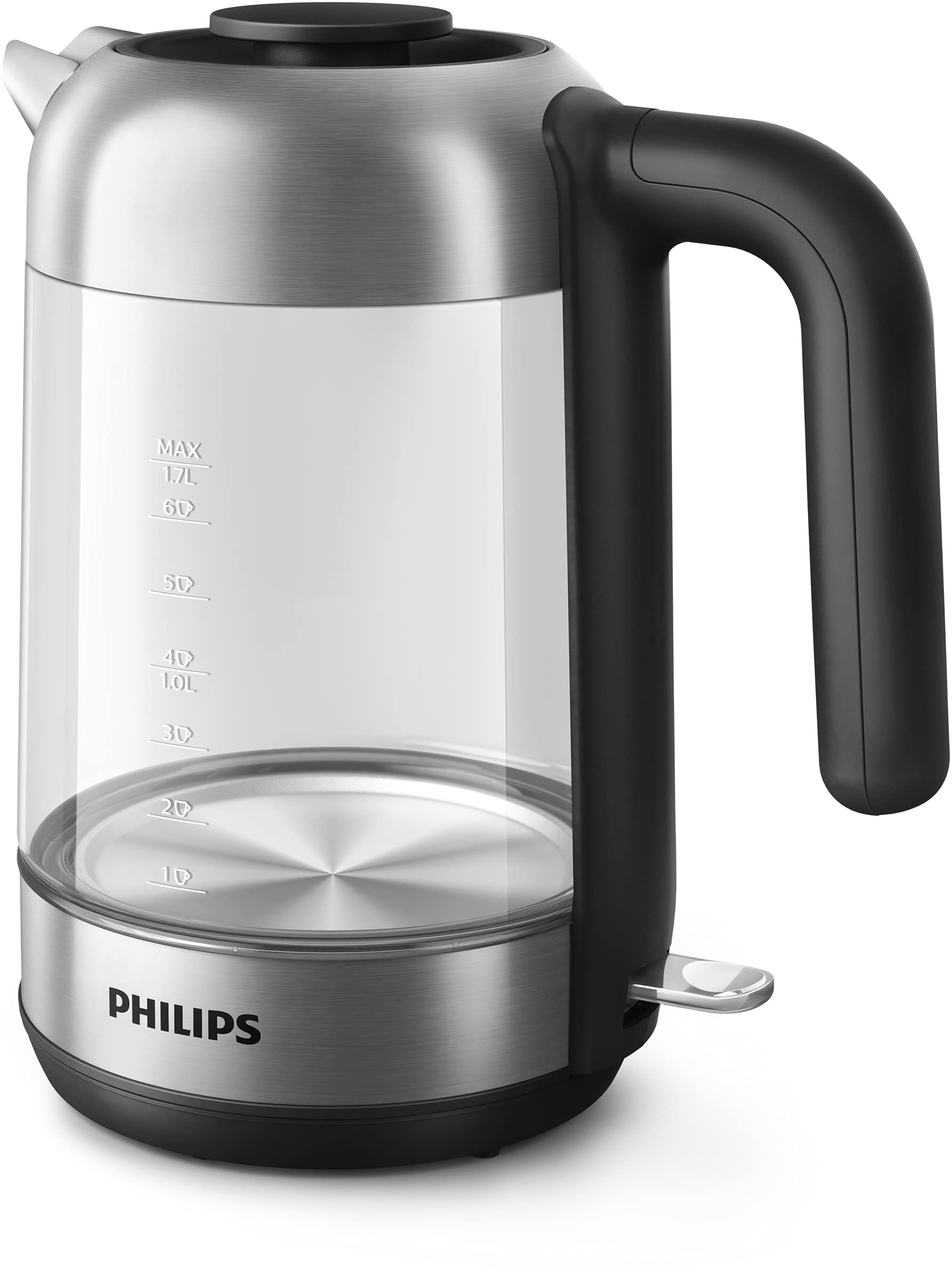 Philips HD9339/80 Glas Wasserkocher, 1,7 Liter (LED-Beleuchtung, Trockenlaufschutz, herausnehmbarer Mikro-Sieb-Filter) & HD2581/90 Toaster, integrierter Brötchenaufsatz, 8 Bräunungsstufen, schwarz