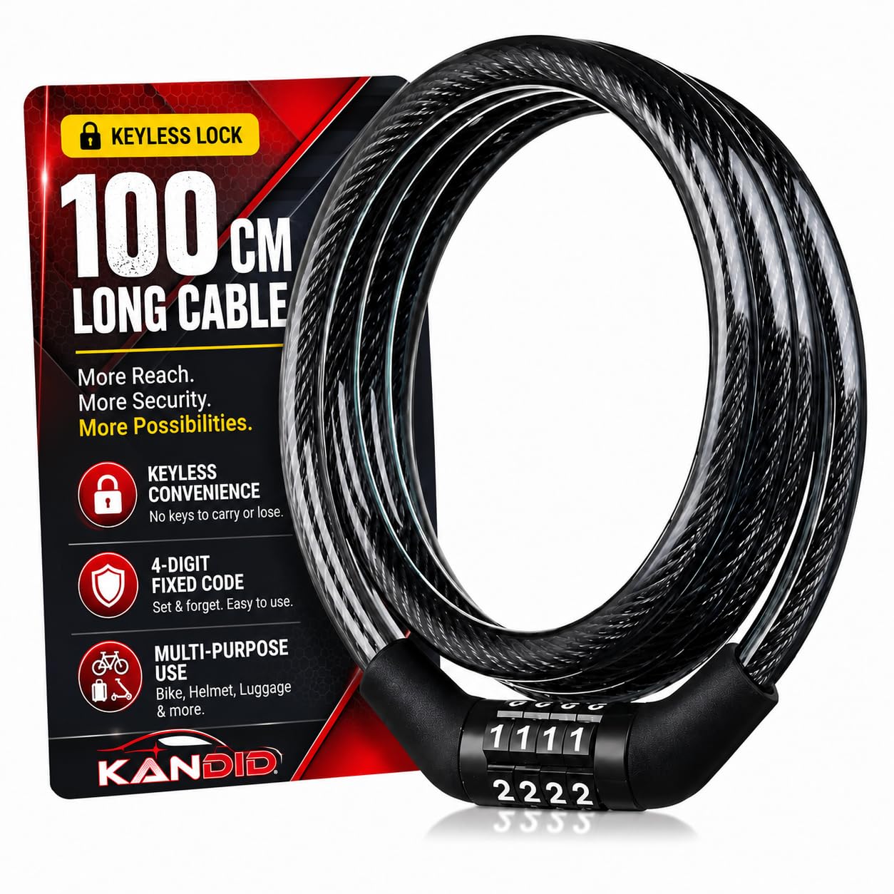 Kandid Multipurpose Universal Number Chain Cable Bicycle/Bike/Helmet L