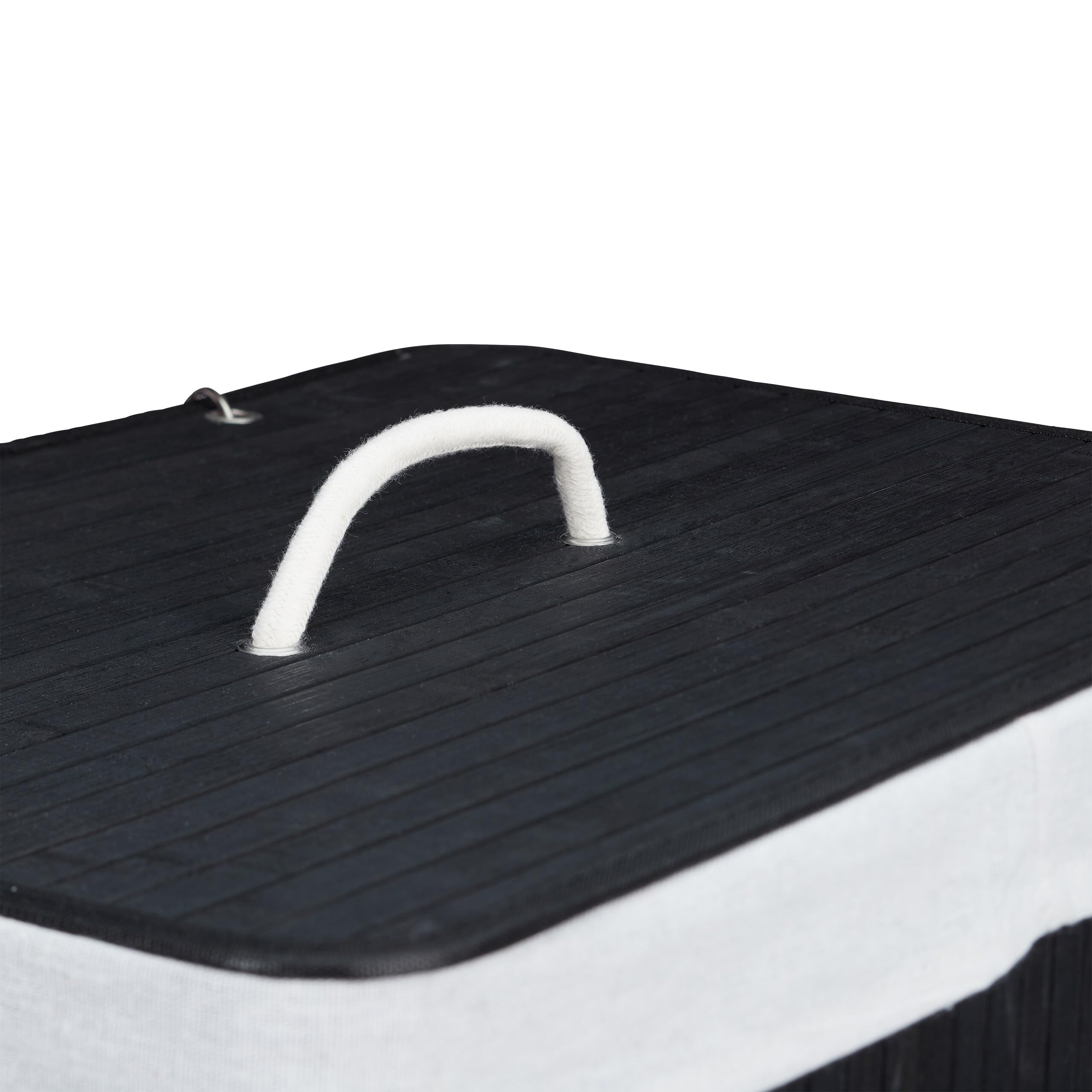 Relaxdays Cesto Biancheria con Coperchio, bambù, 80 l, Pieghevole, HxLxP: 60 x 40 x 30 cm, Nero