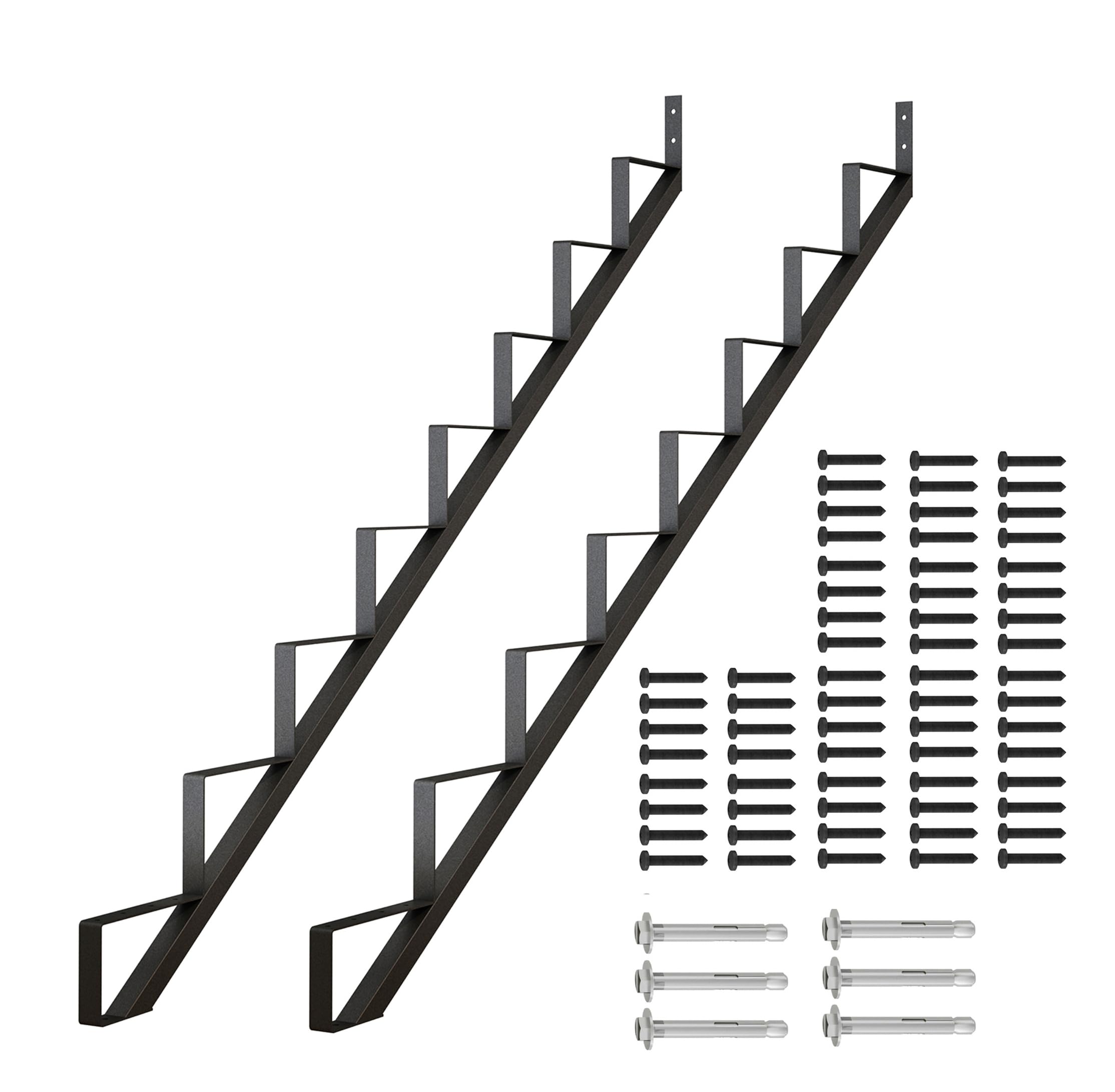 Photo 1 of ***FACTORY SEALED***DIYHD Outdoor Stair Riser 8 Steps for Deck Height 66in,Powder Coated Black,MAX Load Capacity:500lbs,2pcs