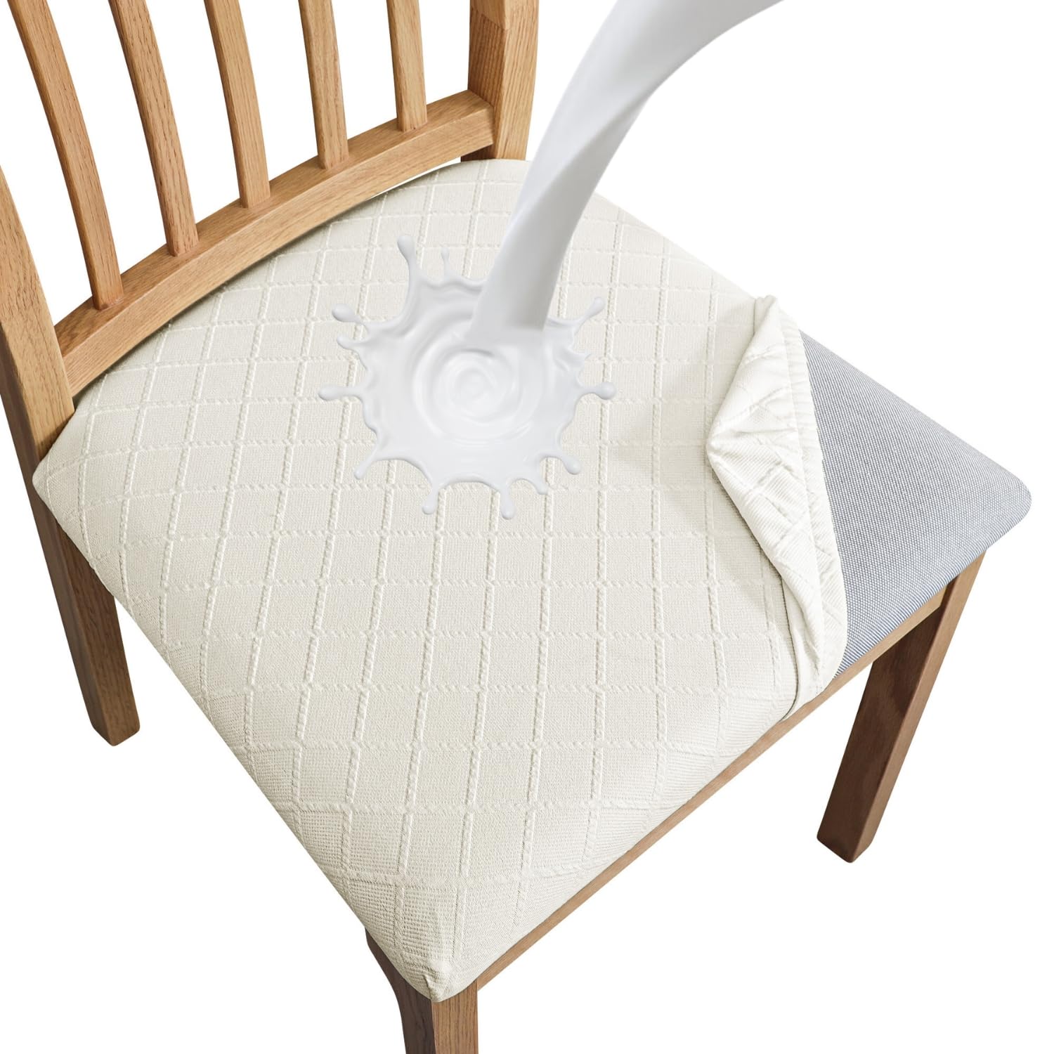 SPRINGRICO Waterproof Seat Covers for Dining Room Chair Set of 6 Washable Seat Cushion Slipcovers Kitchen Chair Covers (6 Pack, Waterproof Ivory White)