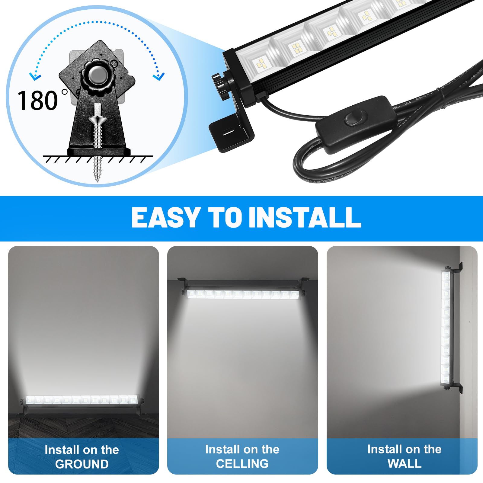 2 Pack 40W LED Shop Lights 6000K 4800LM Daylight White Garage Light with 6 5FT Power Cord Switch — view 5