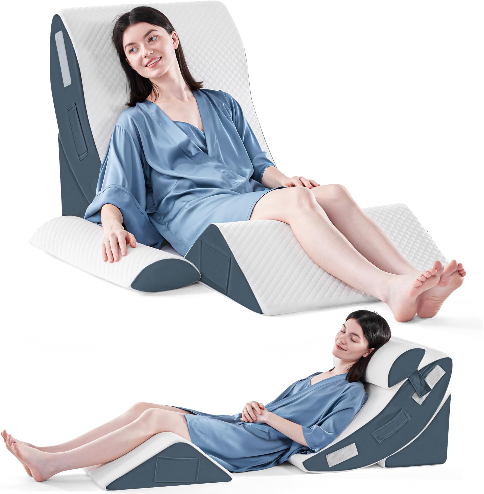 Yojoker 4PCS Orthopedic Bed Wedge Pillow Set for Sleeping, Post Surgery Foam Pillow for Body, Back and Leg Pain Relief, Triangle Adjustable Support Pillow - Acid Reflux Sleeping Pillows Navy