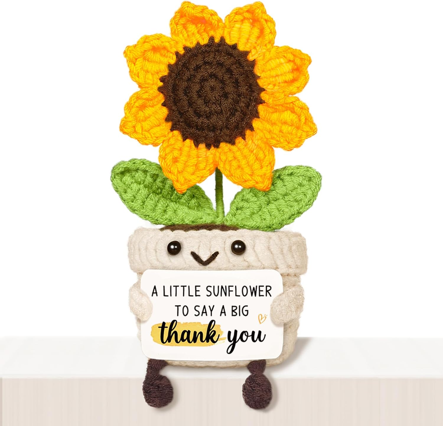 Thank You Gifts for Women Men, Handmade Positive Sunflower Crochet Decor, Cute Thank You Gift with Warm Card for Friend Family, Appreciation Gifts for Teacher Boss Coworkers Doctor Nurse