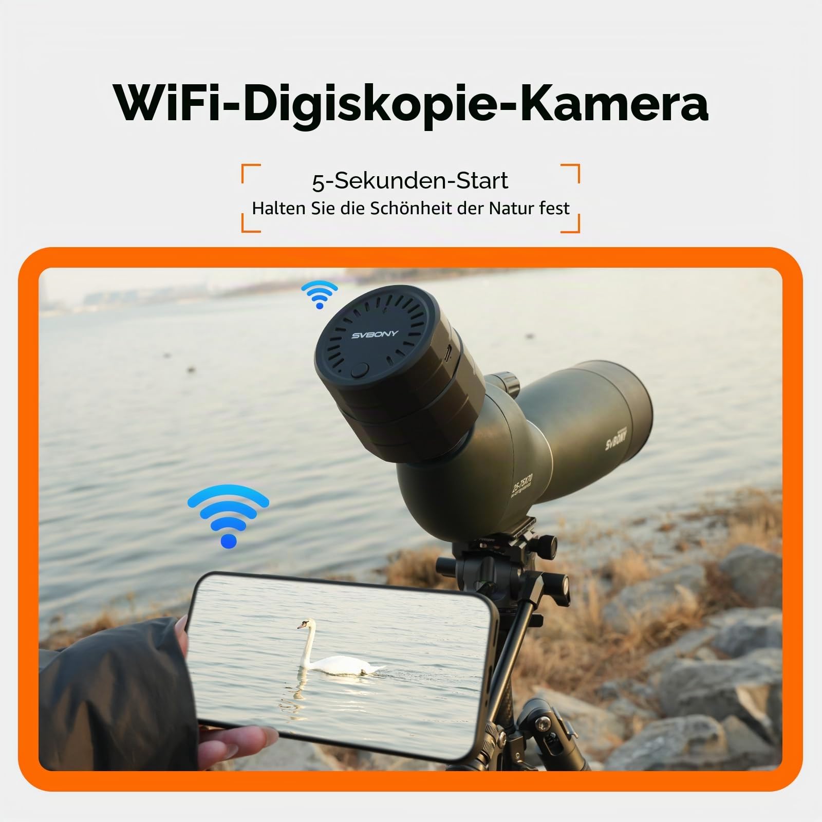 Svbony SC002 WiFi Spektiv Kamera, 2MP 1080P Wireless-Kamera mit 32GB TF-Karte, 10m Übertragung,Typ-C Schnittstelle, Zoomfunktion Kompatibler Durchmesser des Okulars 37-56mm für Vogel-Natur-Fotografi