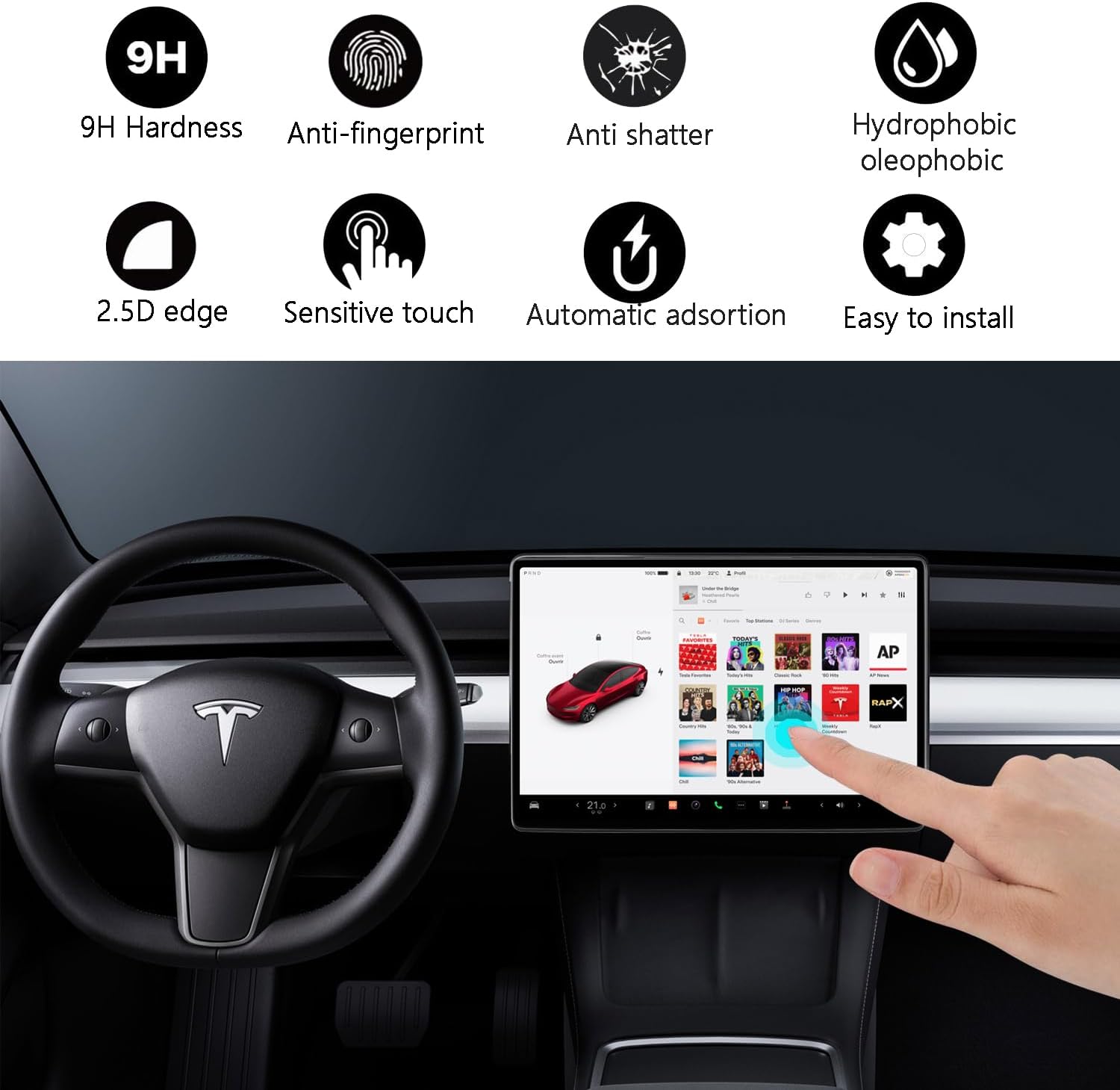 For Tesla Model 3 Highland 2024-2026 & Model Y Juniper 2025 Screen Protector [No Glare & Anti-Fingerprint] Tempered Glass with Auto-Align Touchscreen Accessories Front & Rear (Matte)
