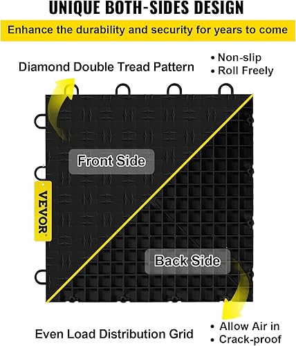 Miniatura 5 de VEVOR Suelo de garaje, azulejos de suelo entrelazados duraderos, paquete de 25, azulejos de garaje antideslizantes con placa de diamante, soporta