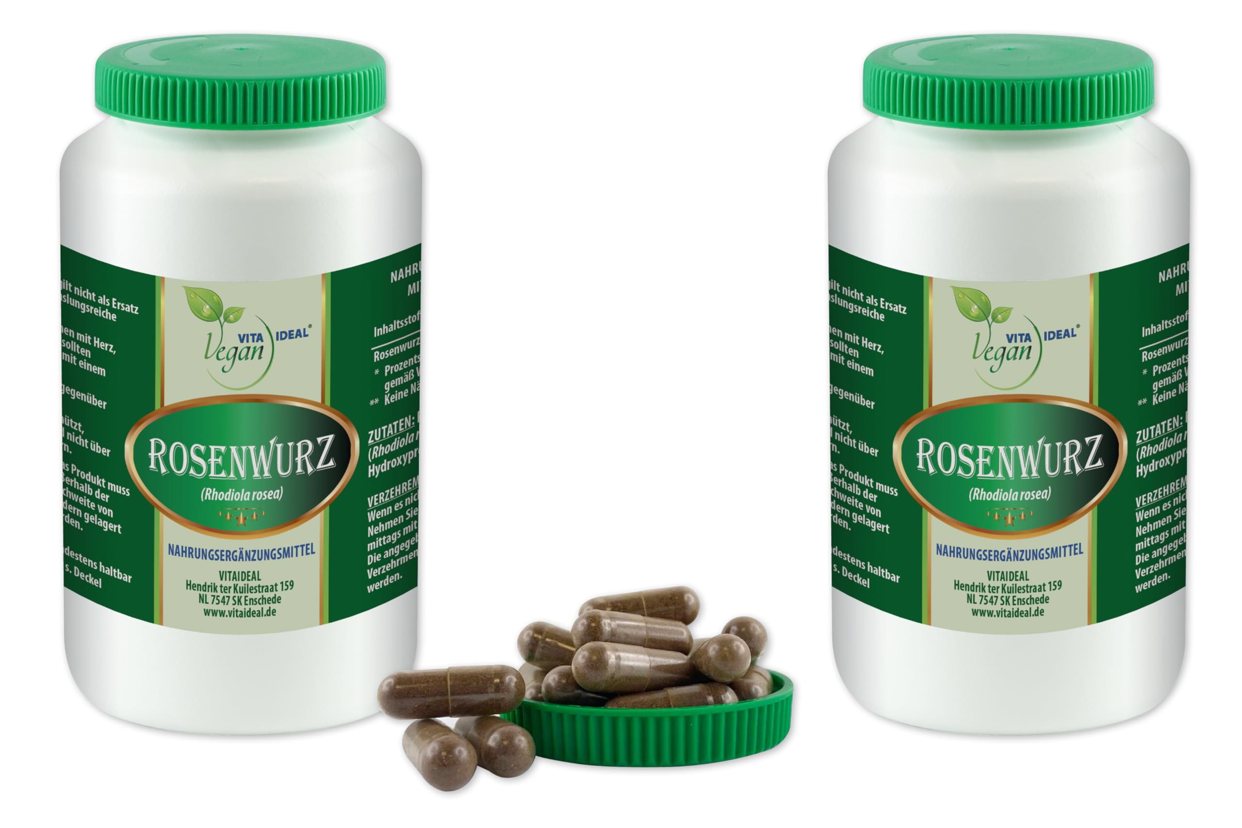 VITA IDEAL Vegan® ROSENWURZ - Wurzel 2x360 KAPSELN - RHODIOLA rosea - Tagesportion 840mg ROSENWURZWURZEL, natürlich, pflanzlich & ohne Zusatzstoffe,