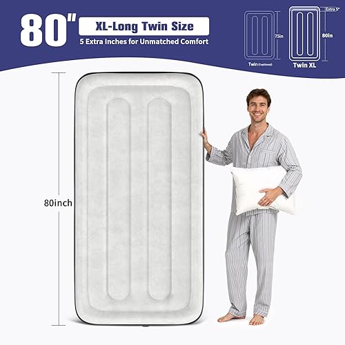 Miniatura 6 de Colchón de aire individual XL con bomba elevada incorporada, 80 pulgadas de largo, colchón inflable mejorado de 18 pulgadas, colchón inflable auto