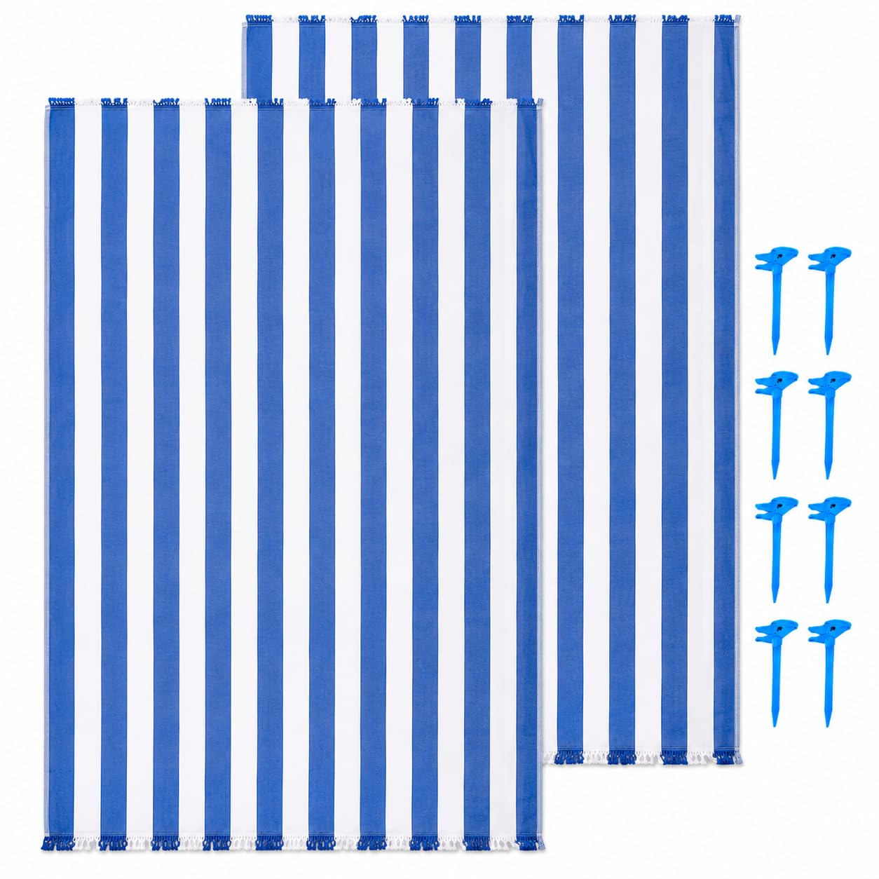 Pincho Toalla Playa Pack 2 Toalla Playa Grande, Beach Towel, Pinzas para Arena con 4 Piezas, Antiarena y Secado Rápido - XL 185 x 210 cm, Rayas Multicolor para Piscina y Camping, con Flecos
