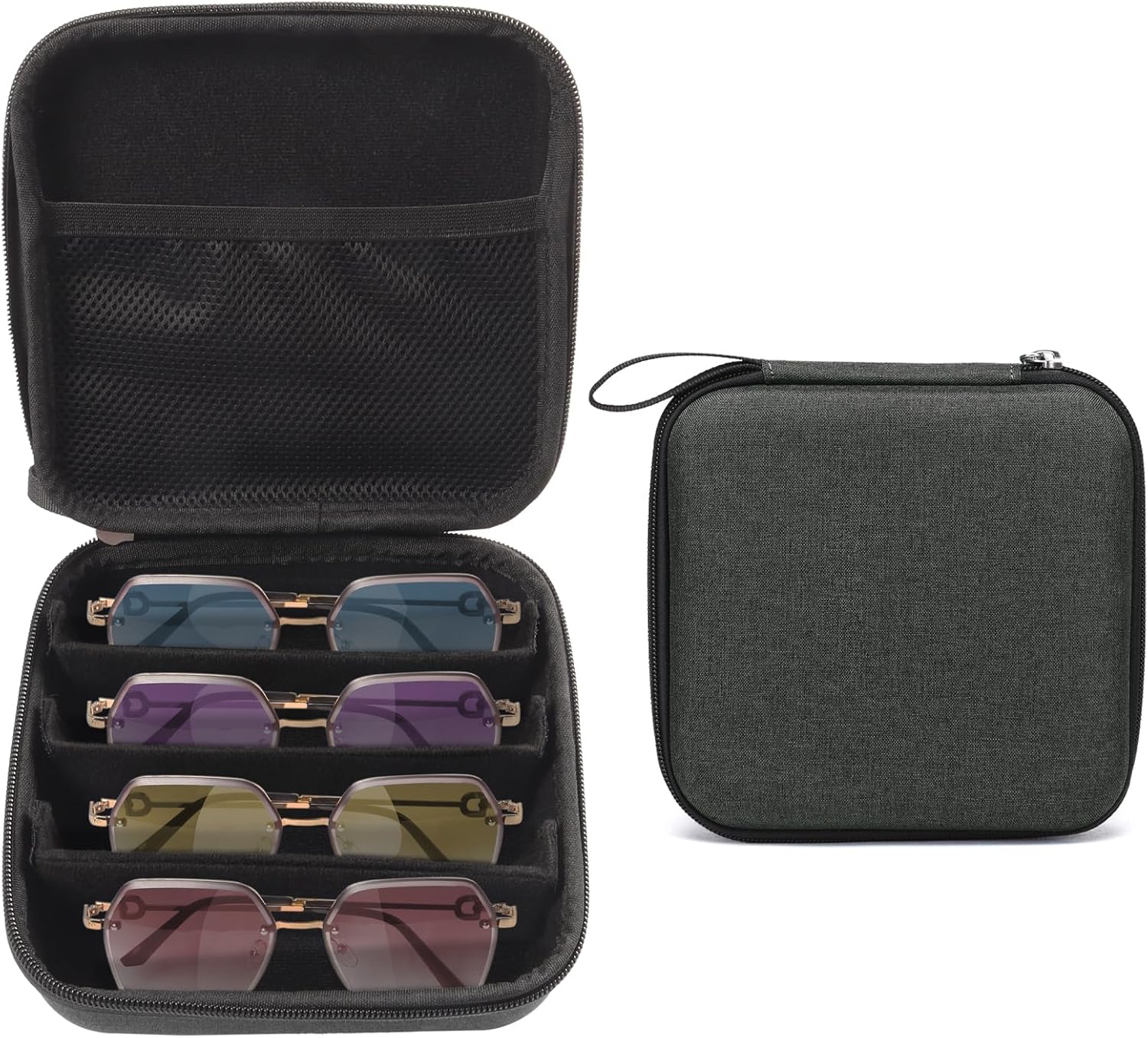Bukere Travel Sunglasses Organizer Case Adjustable Slot For Multiple Eyeglasses Hard-shell Portable Storage Box for Men Women
