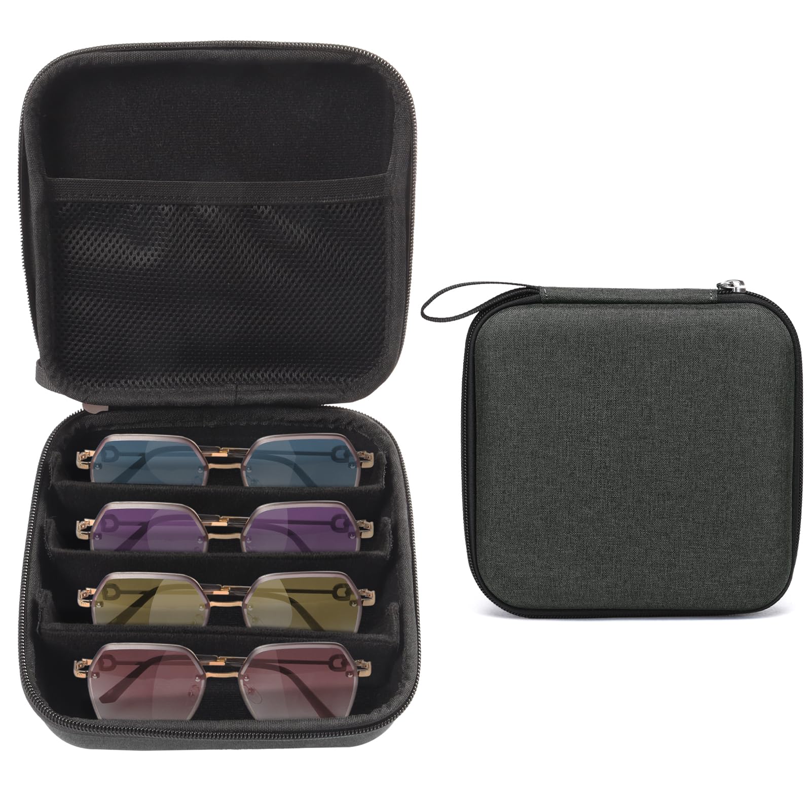Bukere Travel Sunglasses Organizer Case Adjustable Slot For Multiple Eyeglasses Hard-shell Portable Storage Box for Men Women