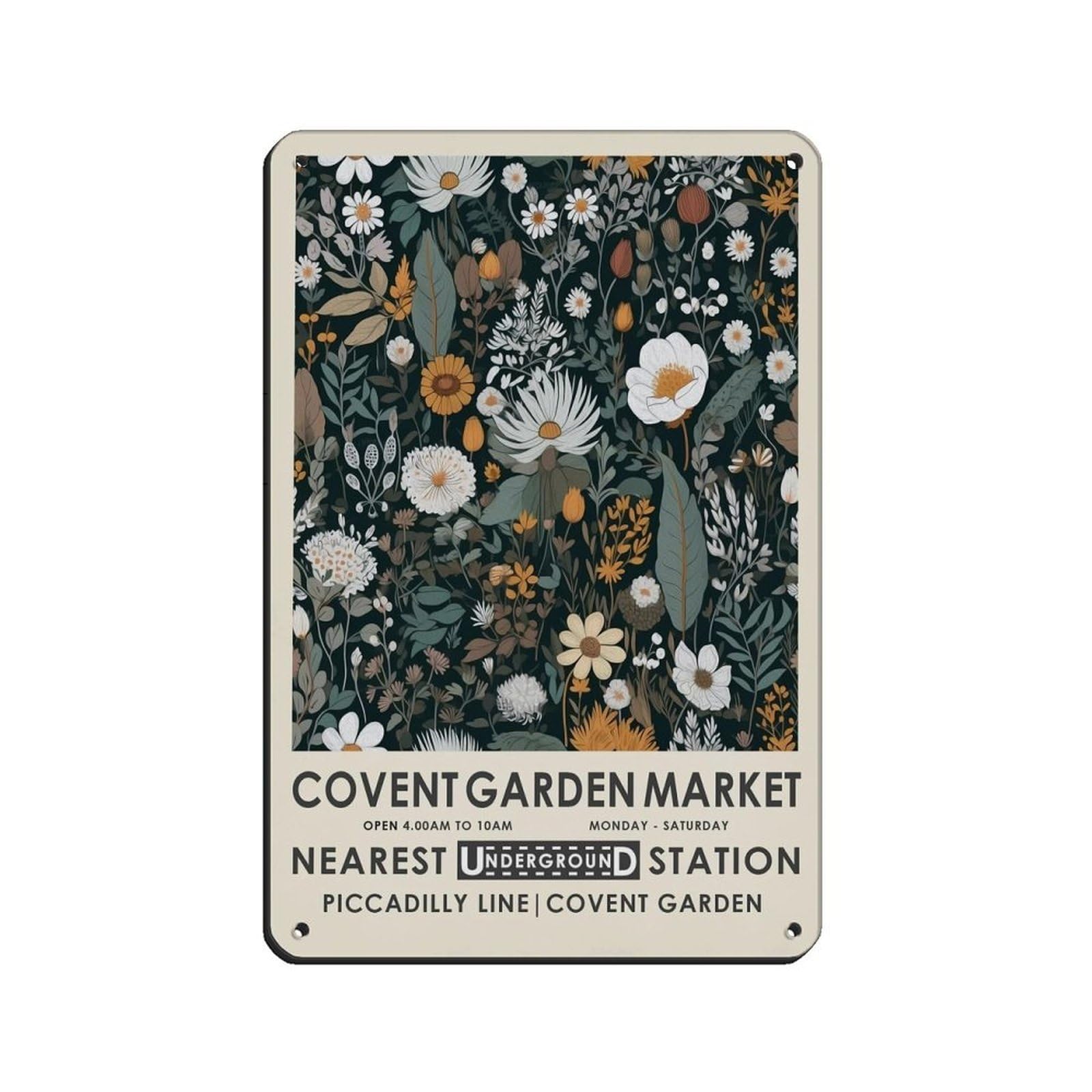 Covent Garden Market,London Flower Market Retro Poster Metal Tin Sign Chic Art Retro Iron Painting Bar People Cave Cafe Family Garage Poster Wall Decoration 8x12inch(20x30cm)