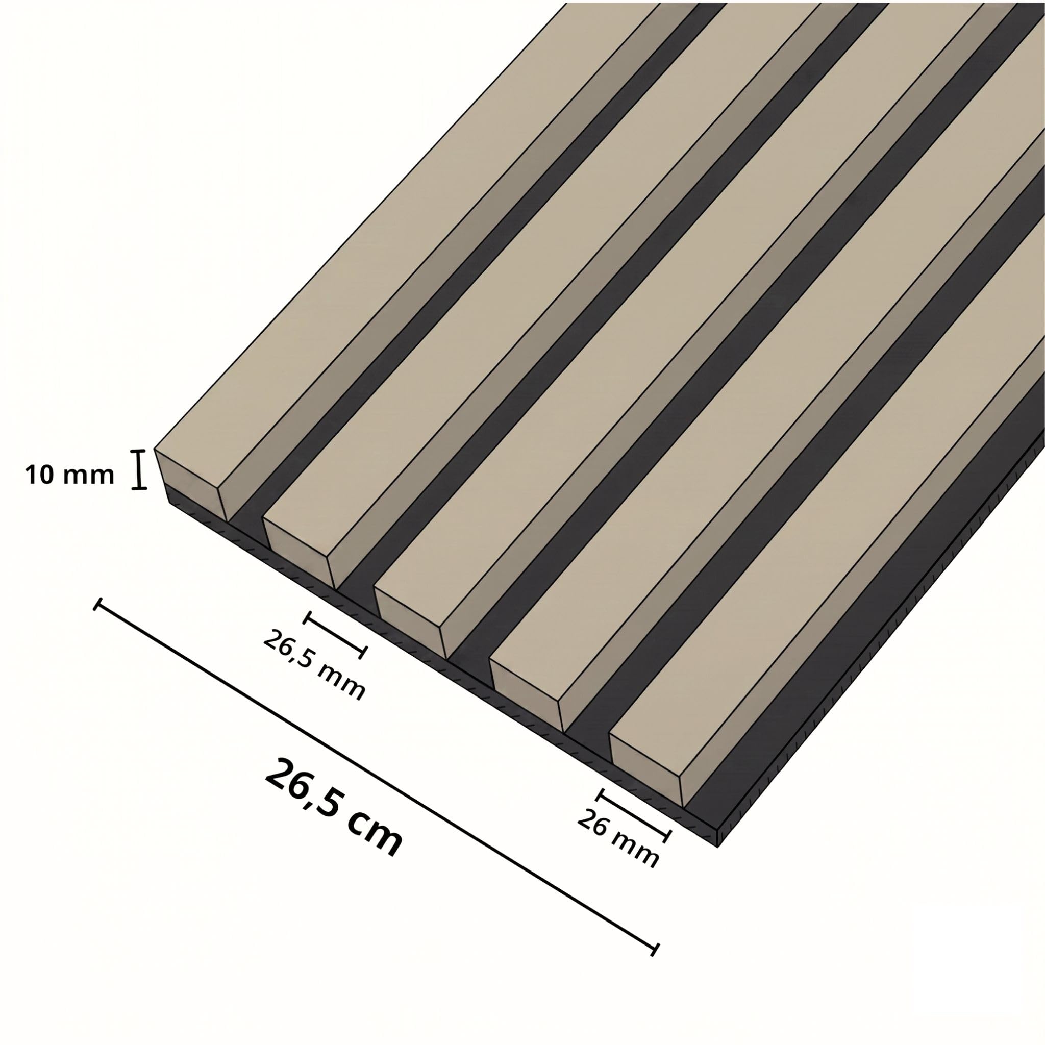 MEBANO Panneaux Acoustiques MDF 2x (26,5x240 cm) Gris Sable sur Plaque Noire – Lamelles Bois Murales Décoratives