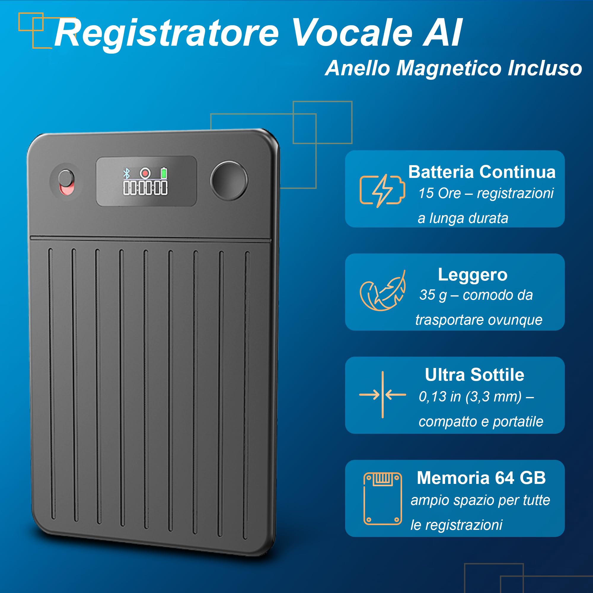 Volovivo Registratore vocale AI: trascrive, riassume e traduce in oltre 100 lingue con tecnologia AI Ideale per riunioni, apprendimento, chiamate e colloqui | Controllo app e cancellazione del rumore
