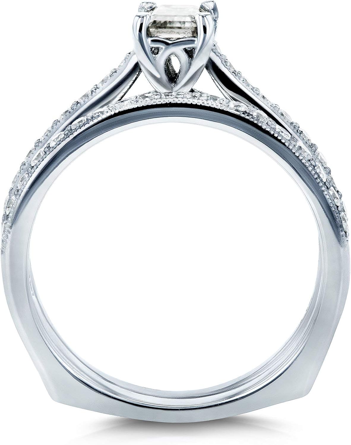 Kobelli Emerald Forever One Moissanite Square European Shank Vintage Style Trellis Bridal Set 1 CTW 14k White Gold