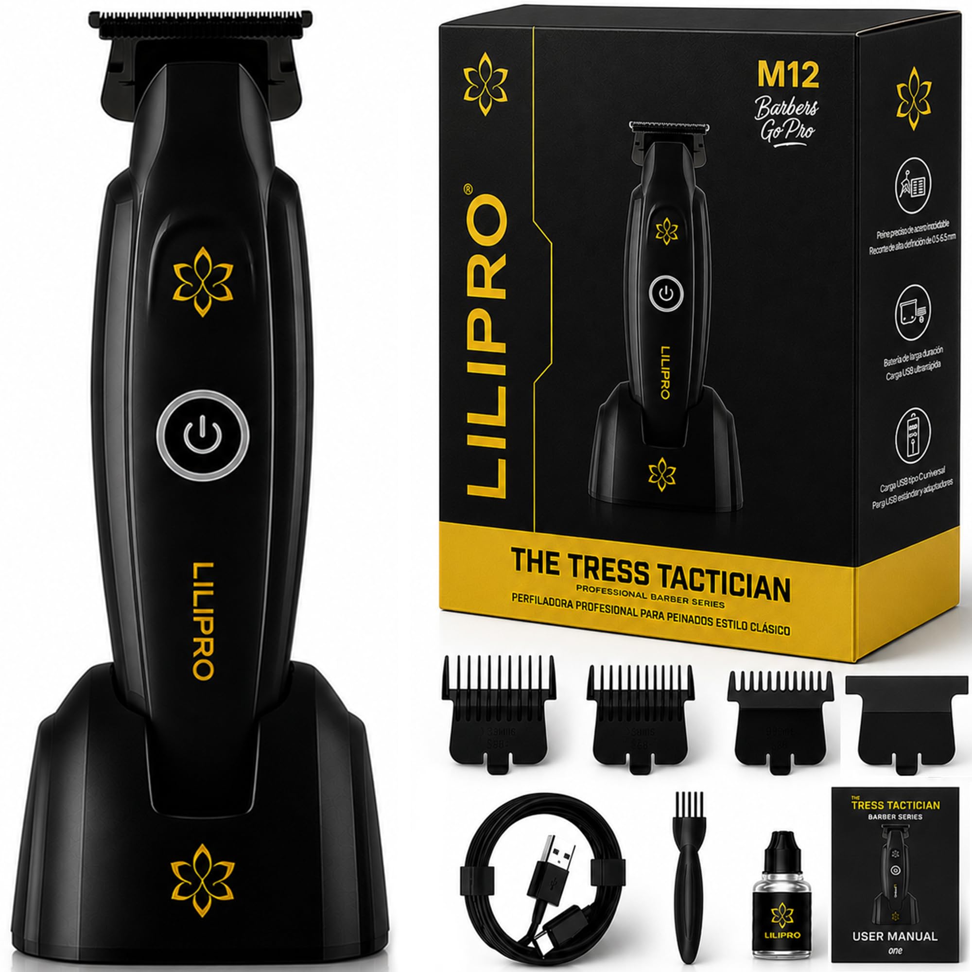 M12 Tagliacapelli Professionale Uomo e Regolabarba | Trimmer Professionale Capelli e Barba con Lama T DLC Zero Gap, 7500+ RPM, Ricarica USB-C, Batteria 2000 mAh, Silenzioso e Preciso