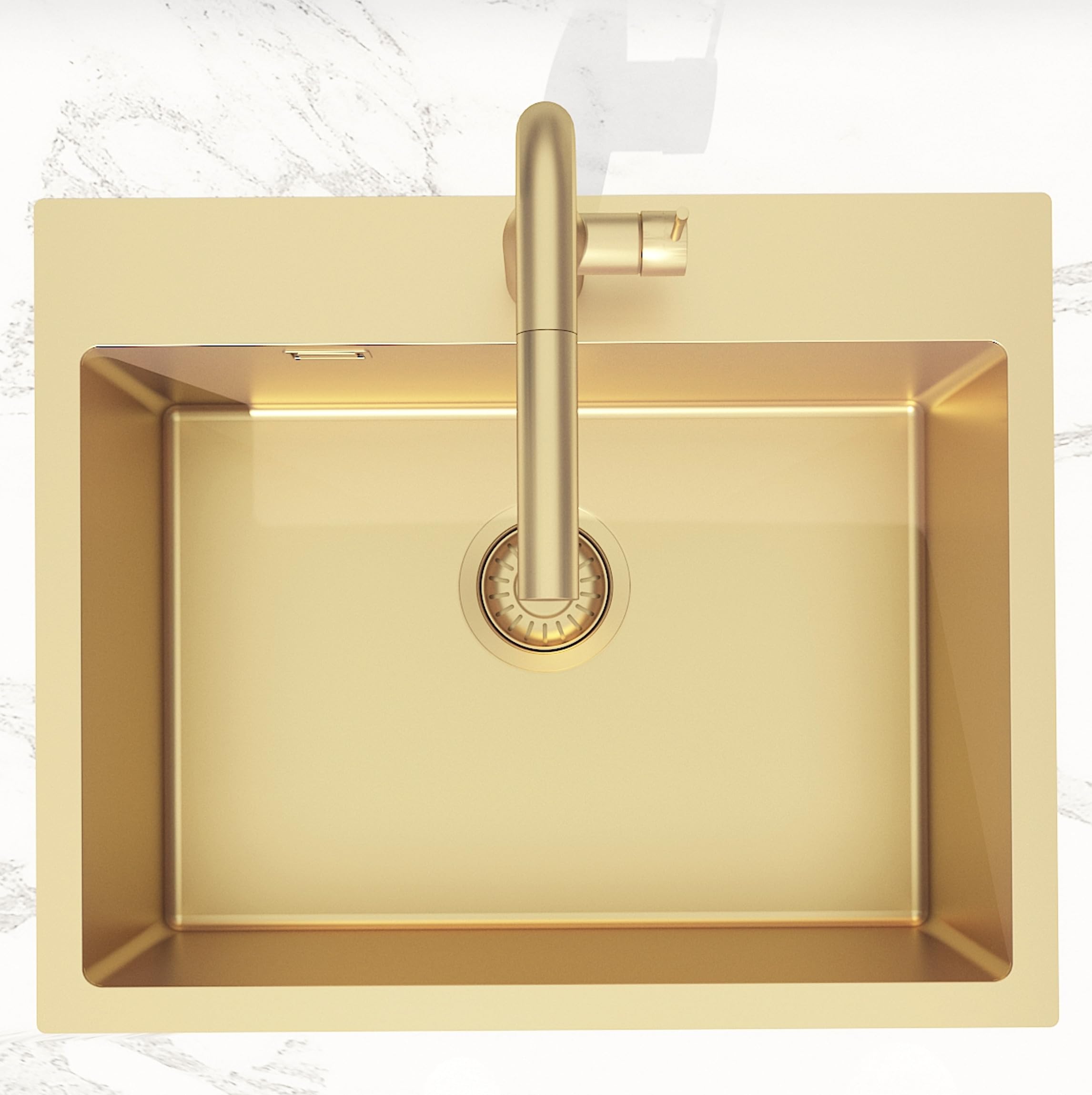 Swiss Aqua Technologies | Timeless Évier de Cuisine Encastrable en Inox 304 | 1 Bac | Dimensions 55x45x21 cm | Finition Or Brossé PVD | Résistant aux Taches et à la Corrosion | Facile à Nettoyer