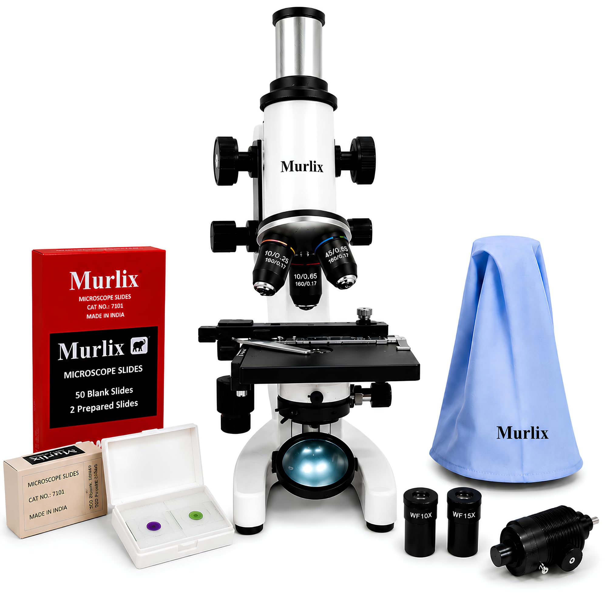 monocular compound medical microscope with led lamp | 100x-1125x biological microscope for laboratory, medical education & research | 50 blank & 2 prepared slides