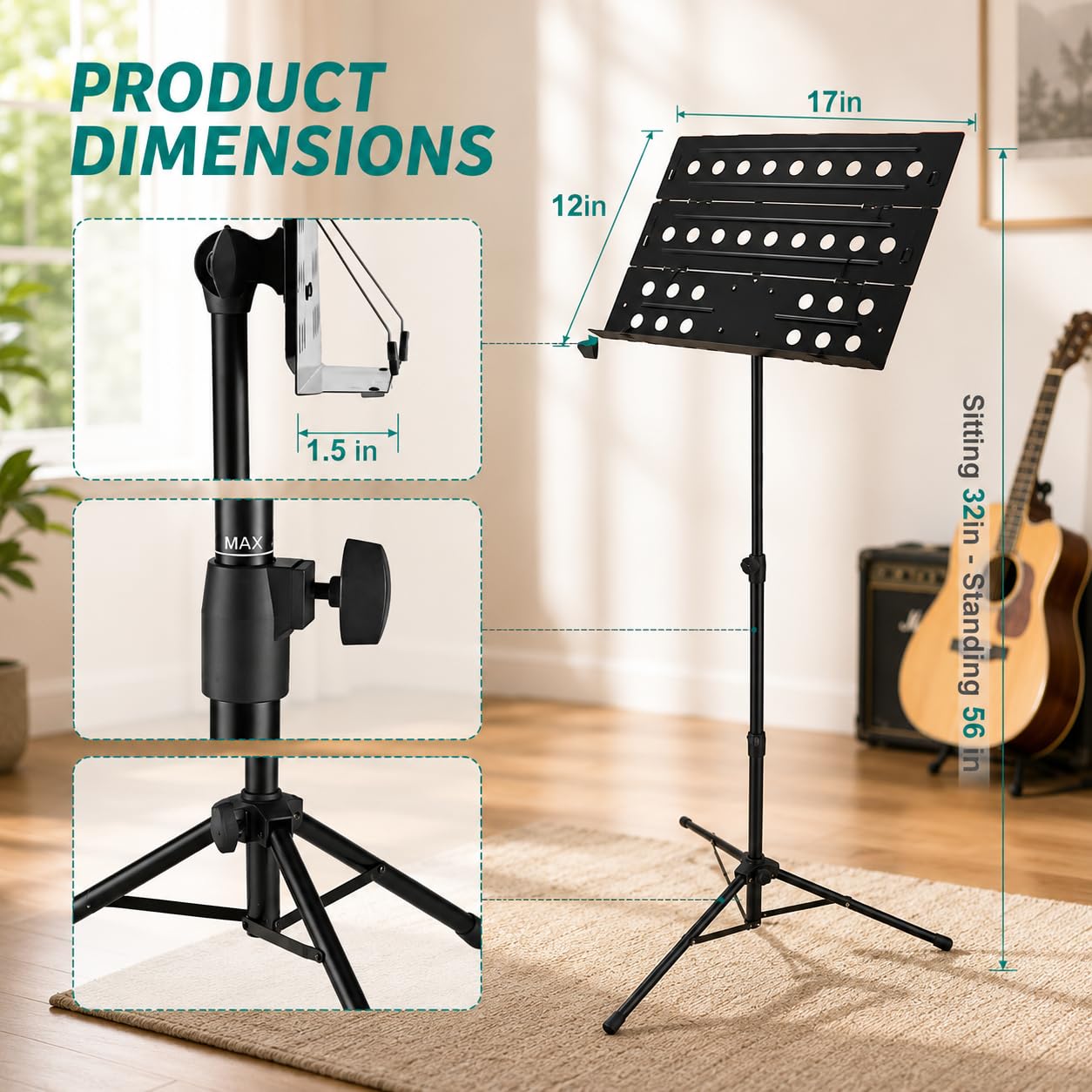 TECHBLAZE 3-Fold Notation Stand for Singers - Portable Tripod Music Stand for Sheet Music & Books | Heavy Duty Adjustable Height Music Sheet Holder for Lyrics, Singing Scripts & Orchestral 4