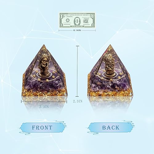 Miniatura 6 de FENGSHUI-CAISHEN Mini figura de Jesús en pirámide de orgón de cristal curativo, aventurina amarilla con pequeña estatua de Cristo, pisapapapeles