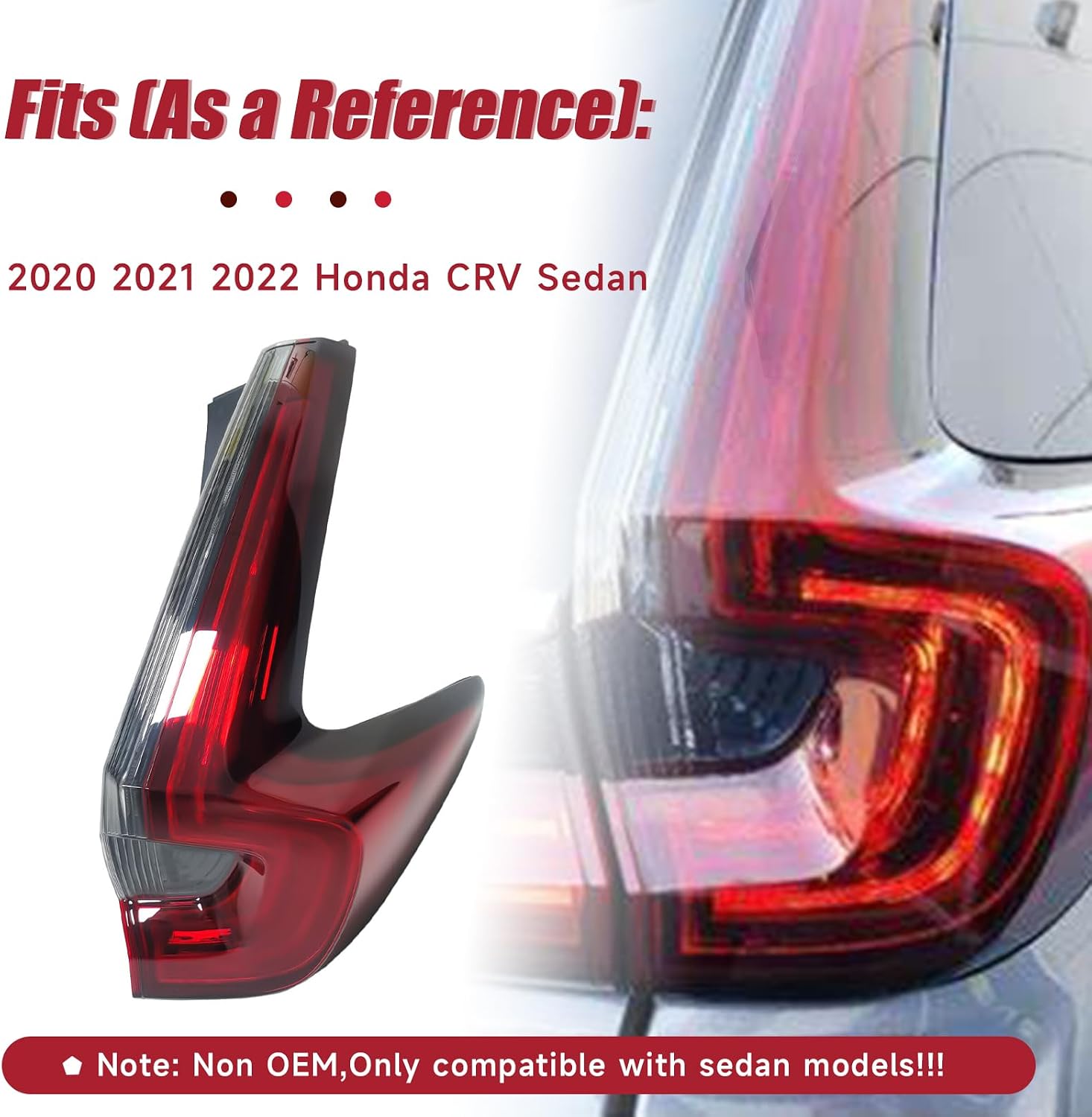 Honda CRV For 2020 2021 2022 Halogen Outer Tail Light Rear Brake Lamp Passenger Side Replacement Red Lens Black Housing (Right Side)