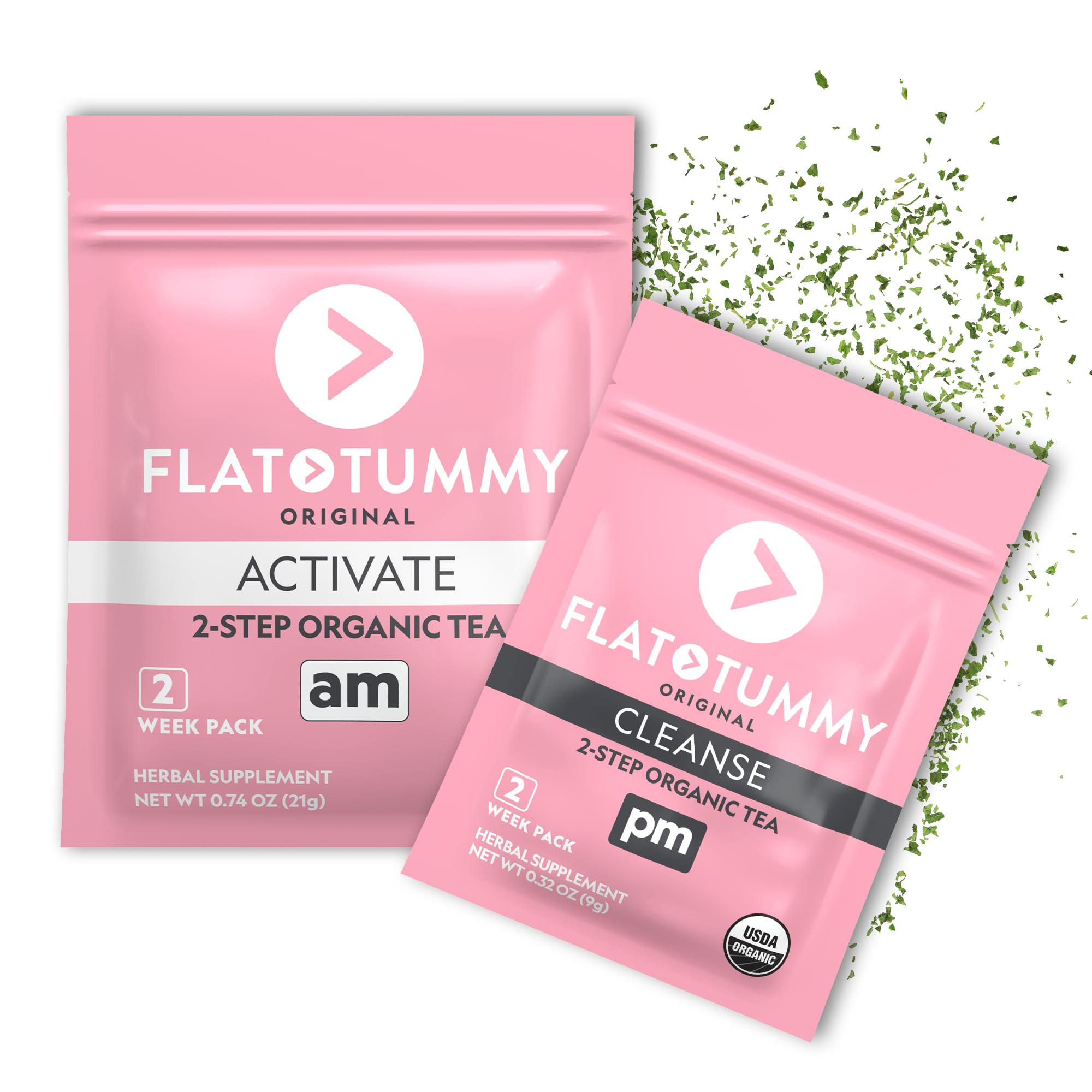 Flat Tummy 2-Step Detox Tea – 2 Week Program – to Boost Energy, Speed Metabolism, Reduce Bloating - All Natural Cleanse w/Green Tea, Dandelion, Fennel, & More