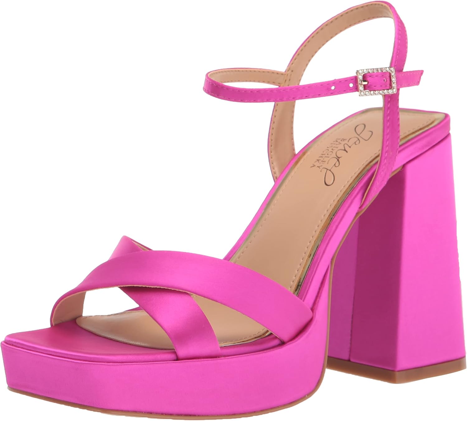 Jewel Badgley Mischka Women's Rainbow Heeled Sandal, Pink Satin, 6.5