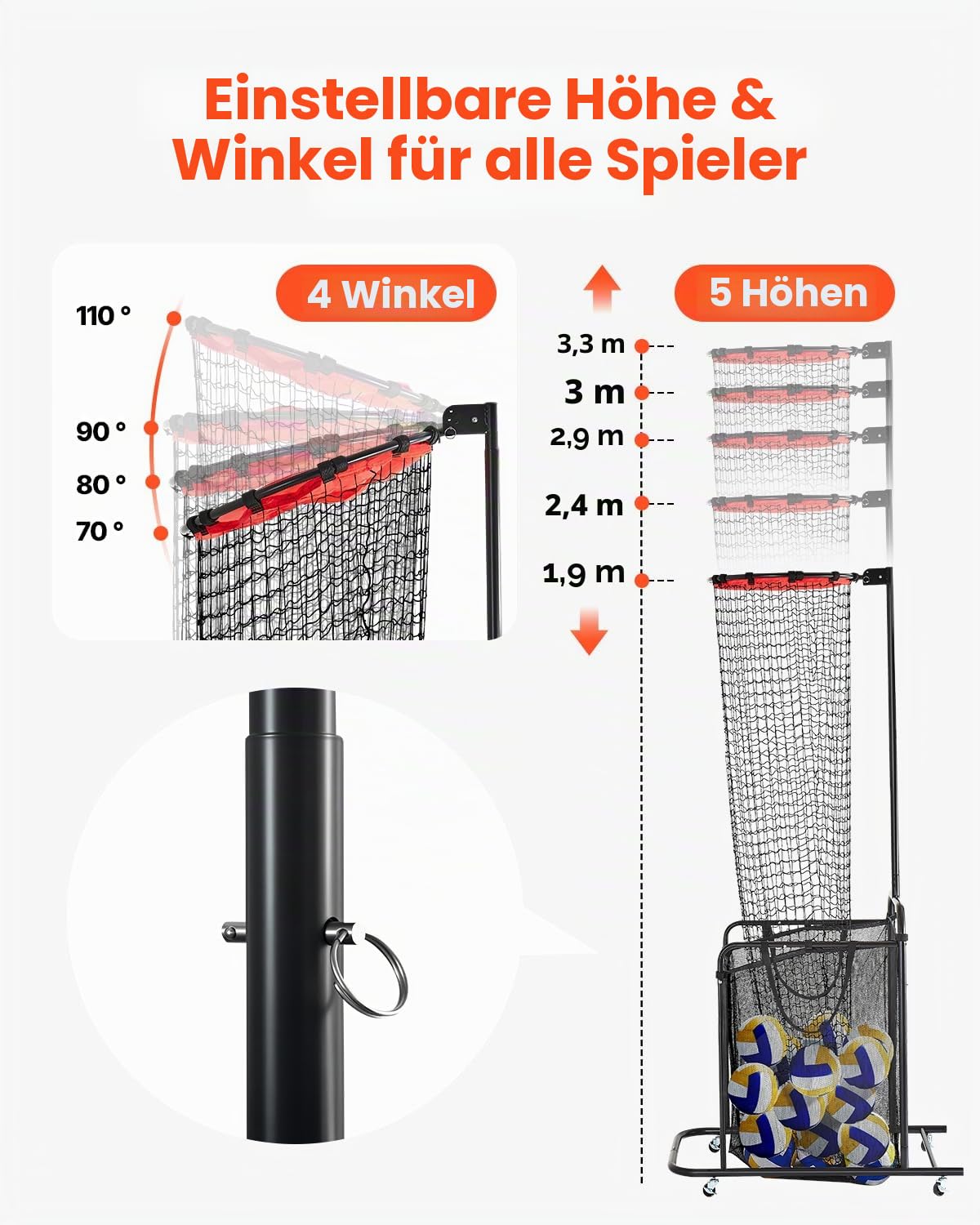 VEVOR Volleyball-Trainingsnetzsystem, 20,3 x 3,5 x 3,4 m, Pitching-Übung/Spiking-Übung/14 Netz, tragbare Netzstation, einfache Einrichtung für drinnen und draußen, Zielnetz zum Servieren von