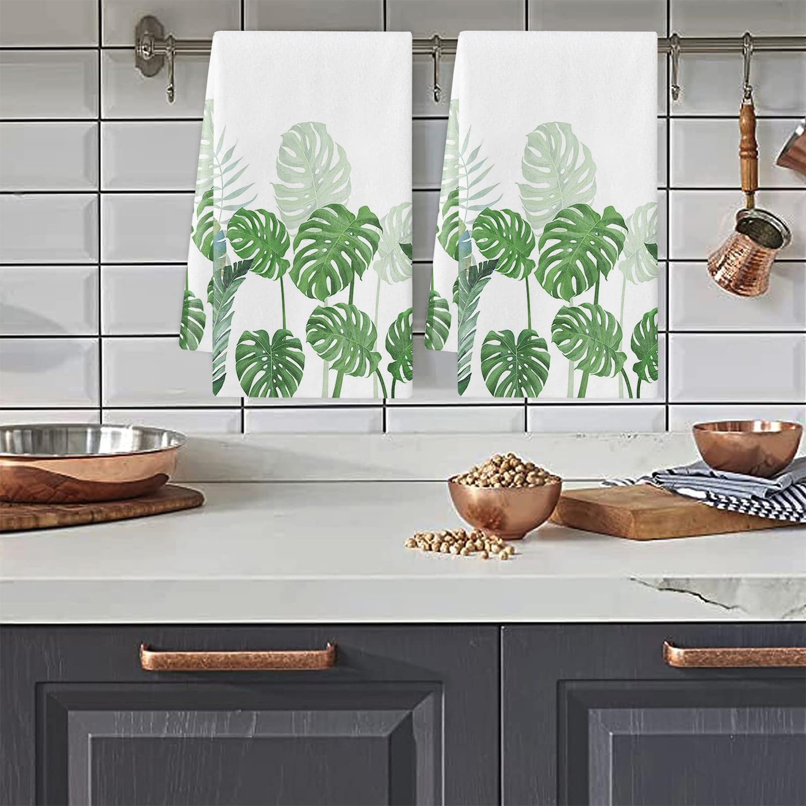 Strofinacci Cucina Pianta Verde Foglia Canovacci Cucina Assorbente Microfibra Morbido e Lavabile Asciugamani Cucina Decorativi per Bagno Ristorante 4 Pezzi (40x60 cm)