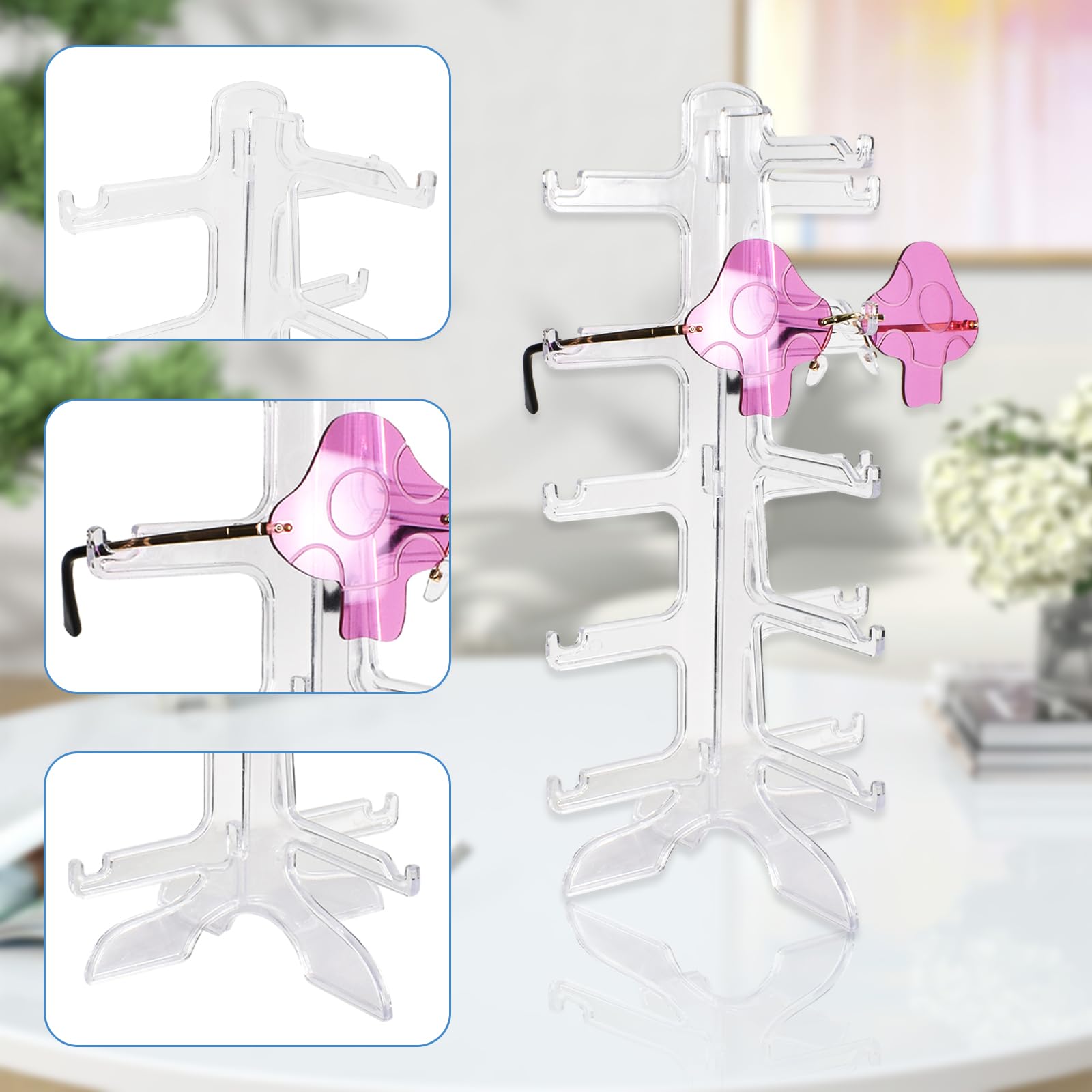2 Stück Brillenständer,5-Lagen Brillen Aufbewahrungs Präsentationsregal,Sonnenbrille Display,Klarer Brillen Präsentationsregal für AufbewahrungSonnenbrillen,Myopia-Brillen,Planspiegel