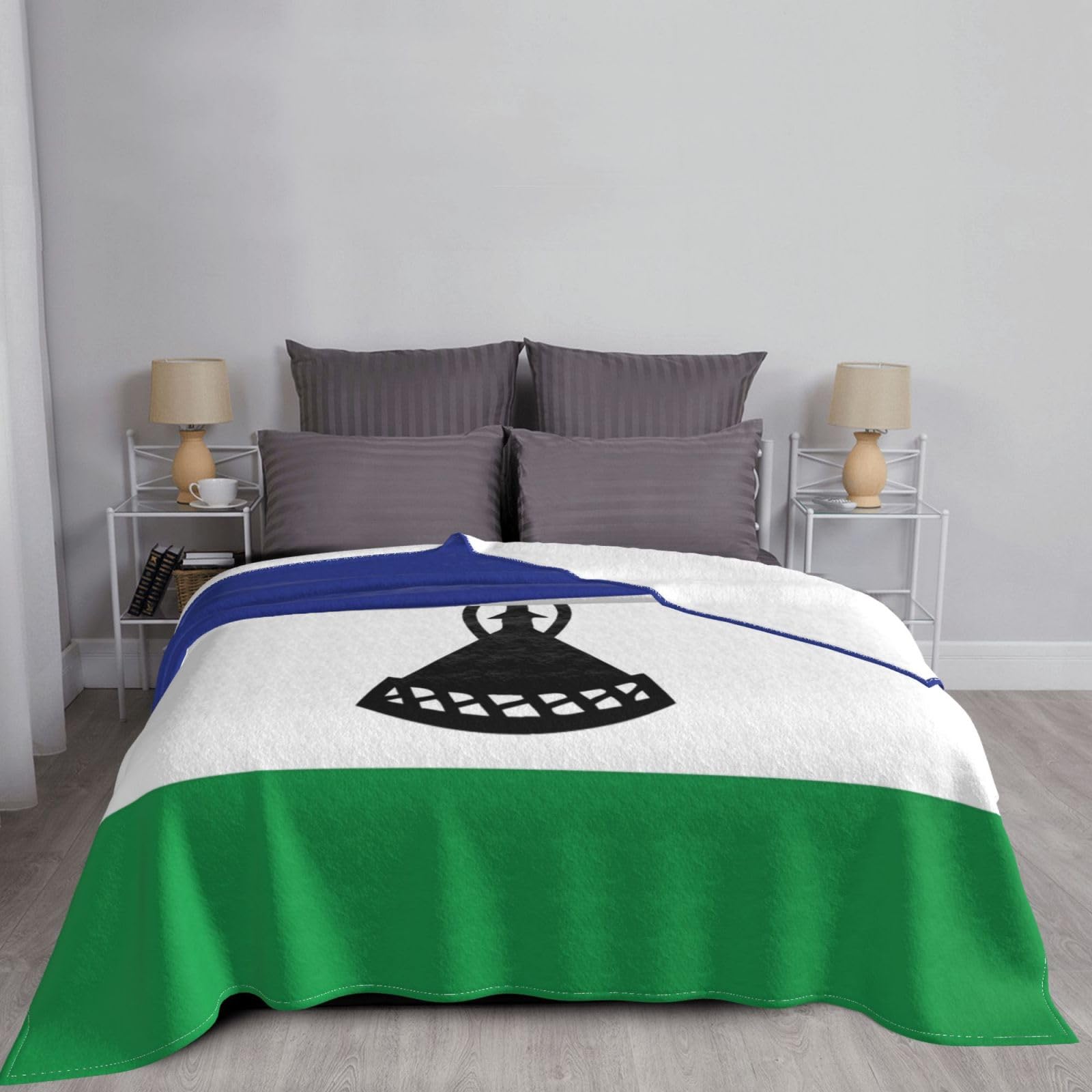 Manta de viaje portátil de 80 x 60 pulgadas, suave, resistente a las arrugas, plegable, exquisita bandera de Lesotho