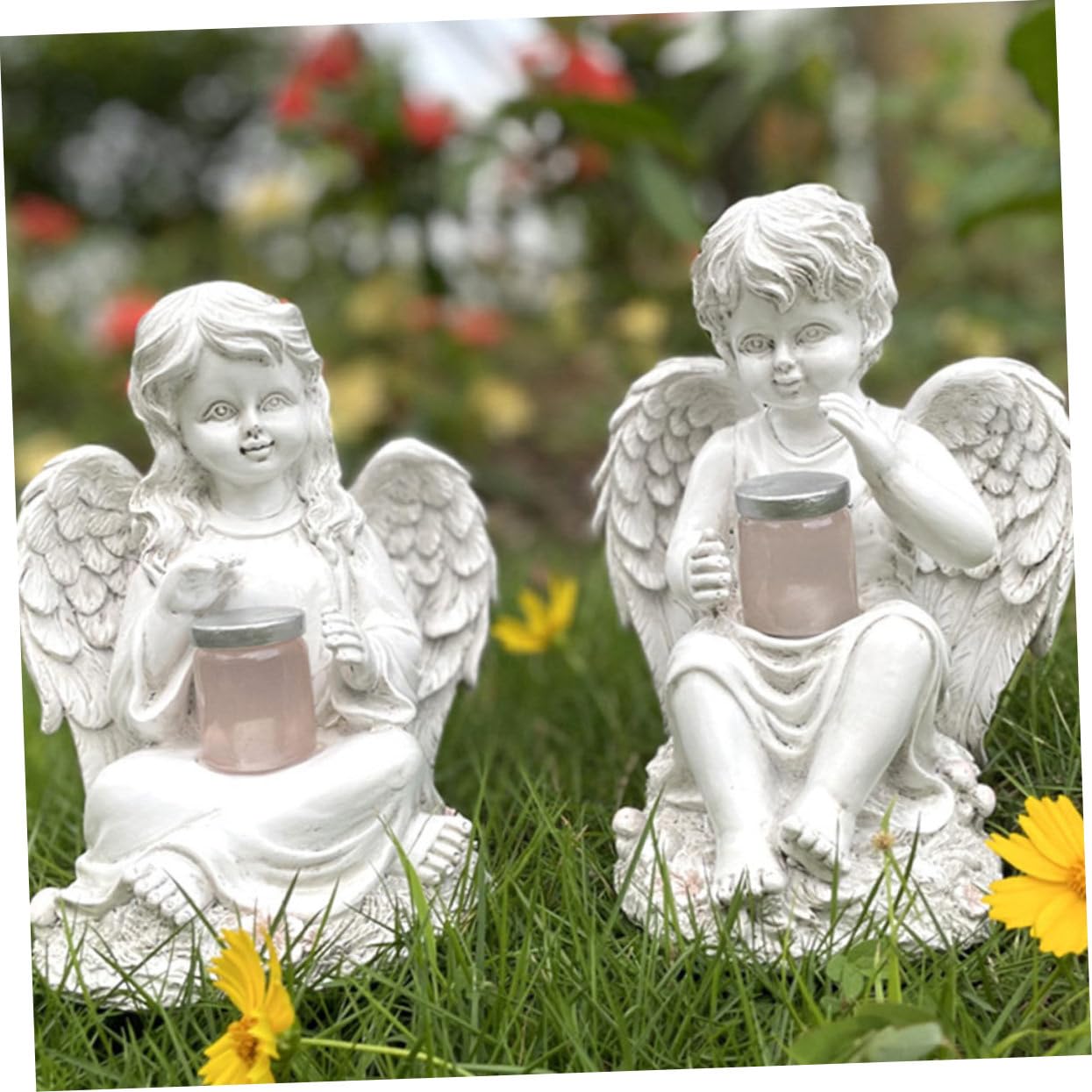Solar Powered Resin Angel Statue Creative Garden Sculpture Outdoor Decor Unique Artistic Home Ornament