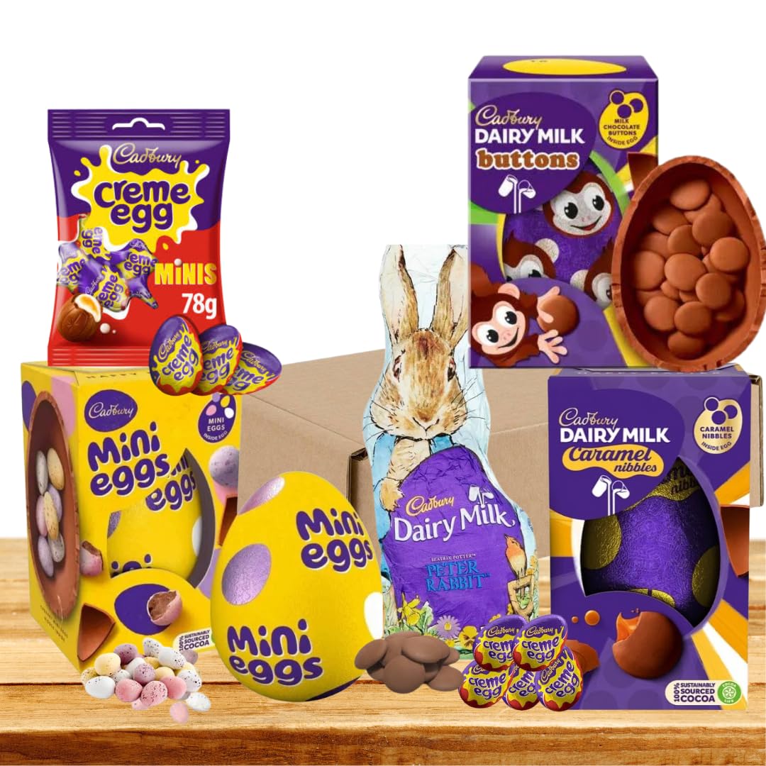 Cadbury Easter Egg - Easter Eggs Hamper Bundle with 3 Medium Easter Eggs & Chocolate Bunny - Carame, Mini Eggs & Buttons Egg - Easter 2025 - Gift For Family - Boys Girls Egg Hunt